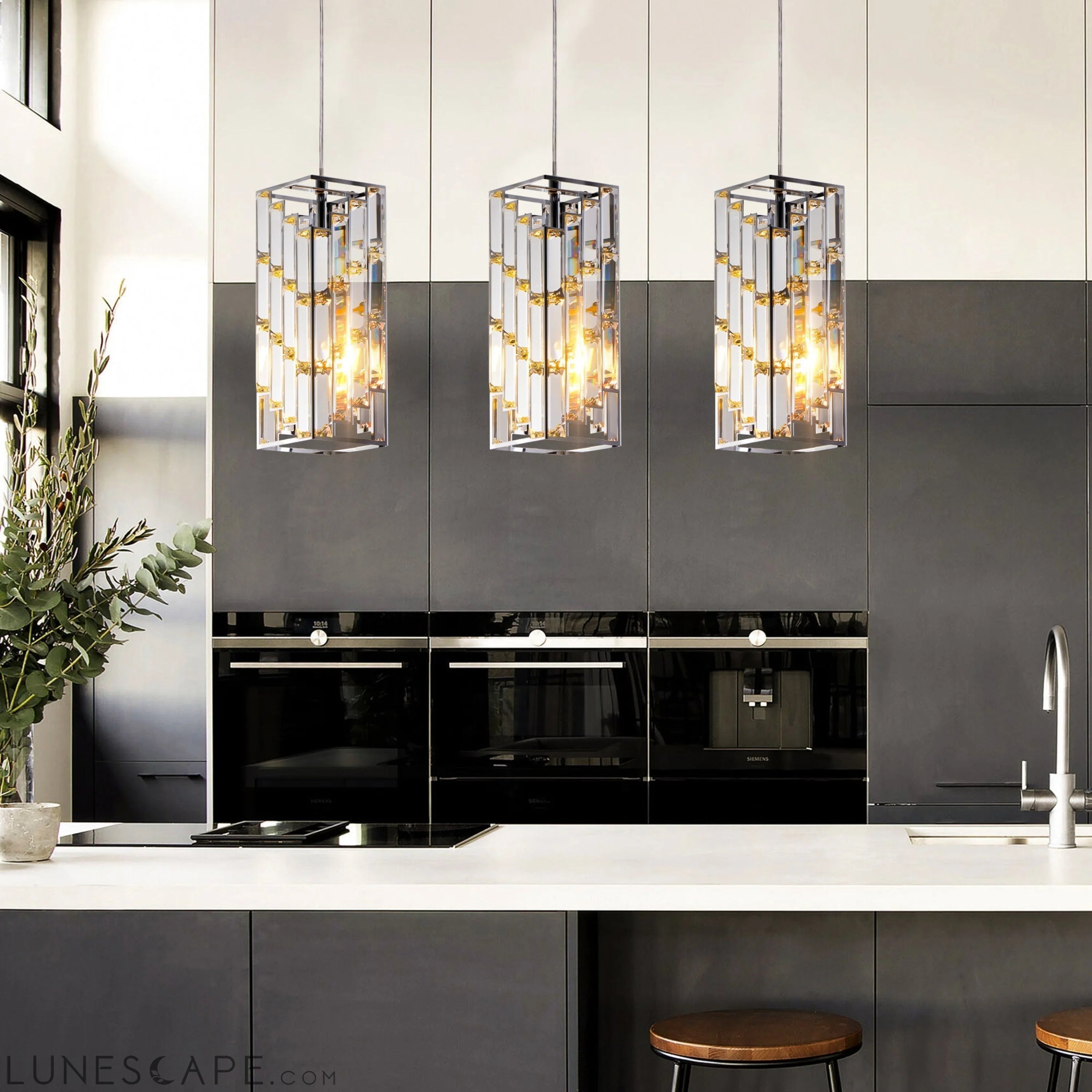 Modern Crystal Pendant Light - 3 Pack, Adjustable Hanging Ceiling Lamp LUNESCAPE