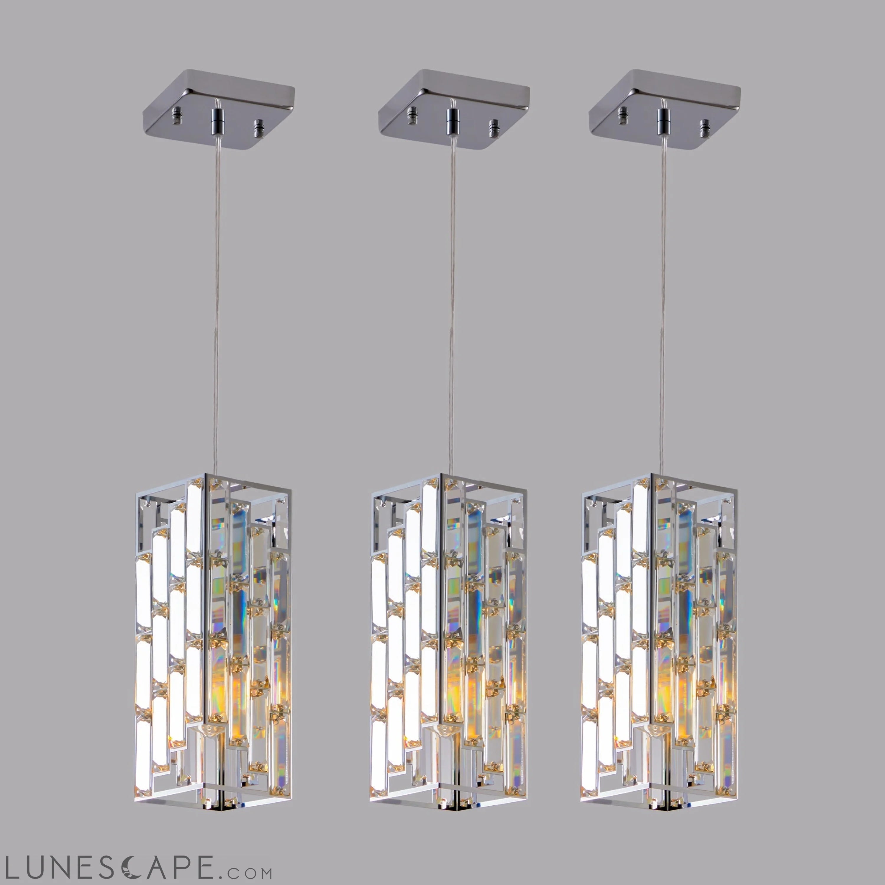 Modern Crystal Pendant Light - 3 Pack, Adjustable Hanging Ceiling Lamp LUNESCAPE