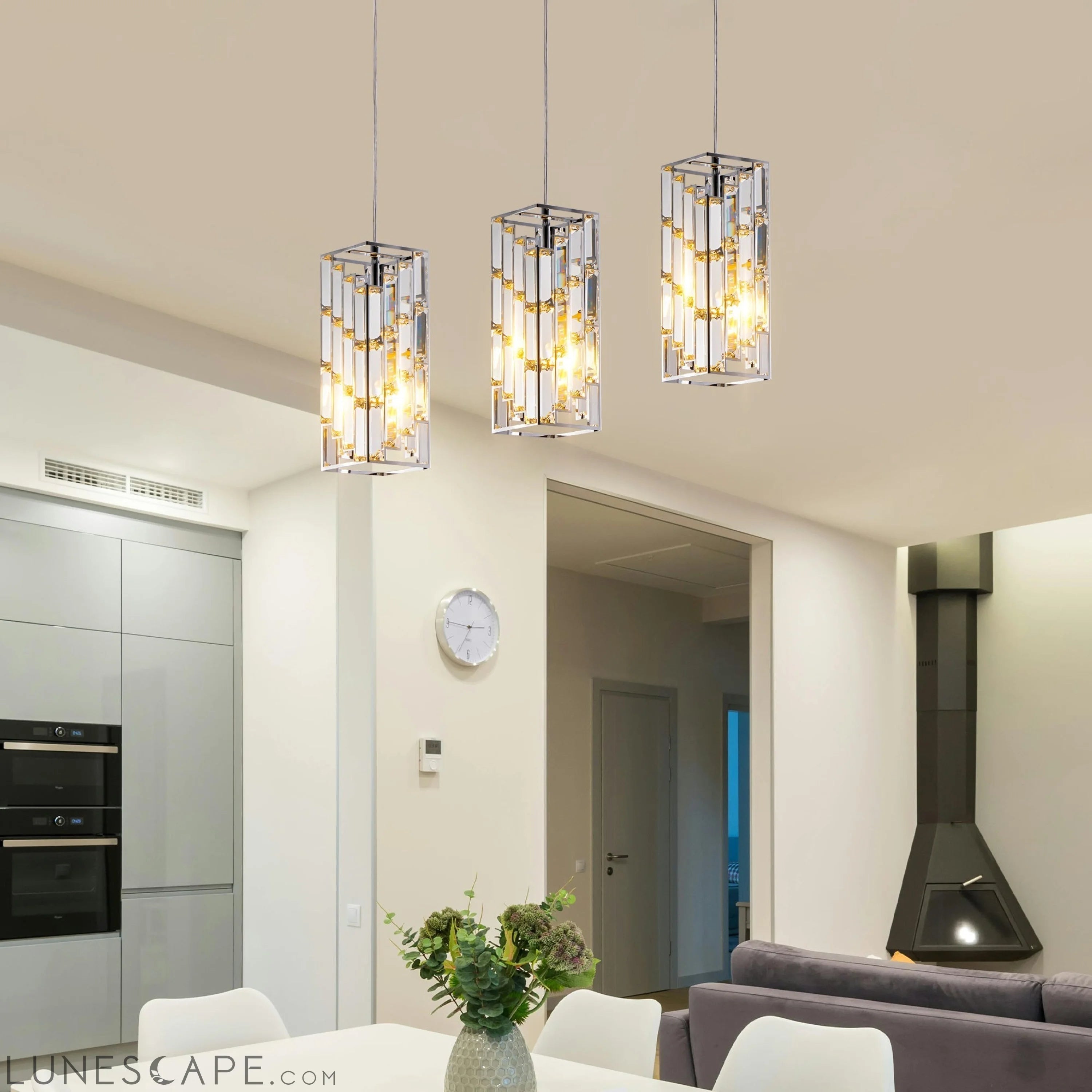 Modern Crystal Pendant Light - 3 Pack, Adjustable Hanging Ceiling Lamp LUNESCAPE