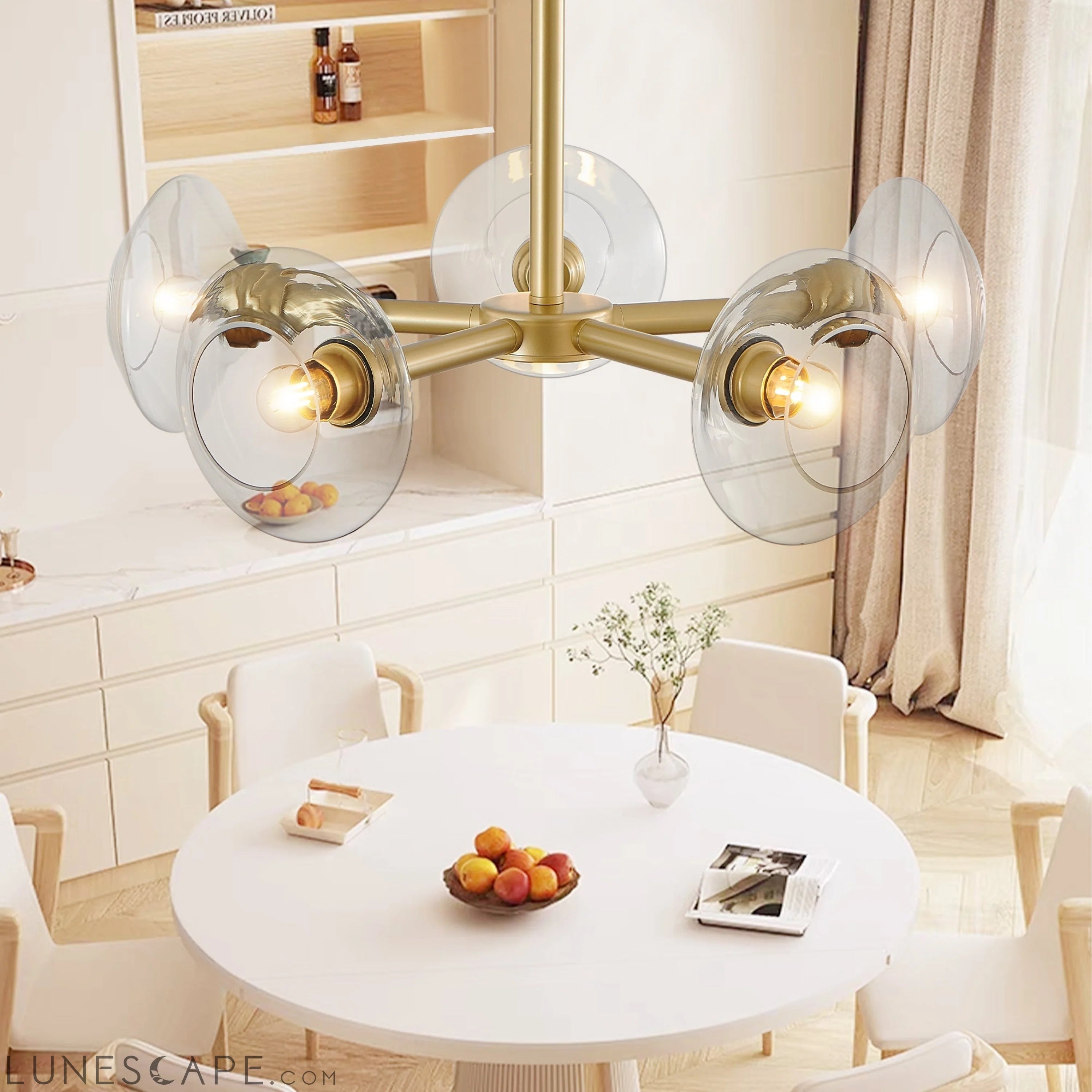 Modern Gold 5-Light Sputnik Chandelier with Clear Glass Shades, LUNESCAPE
