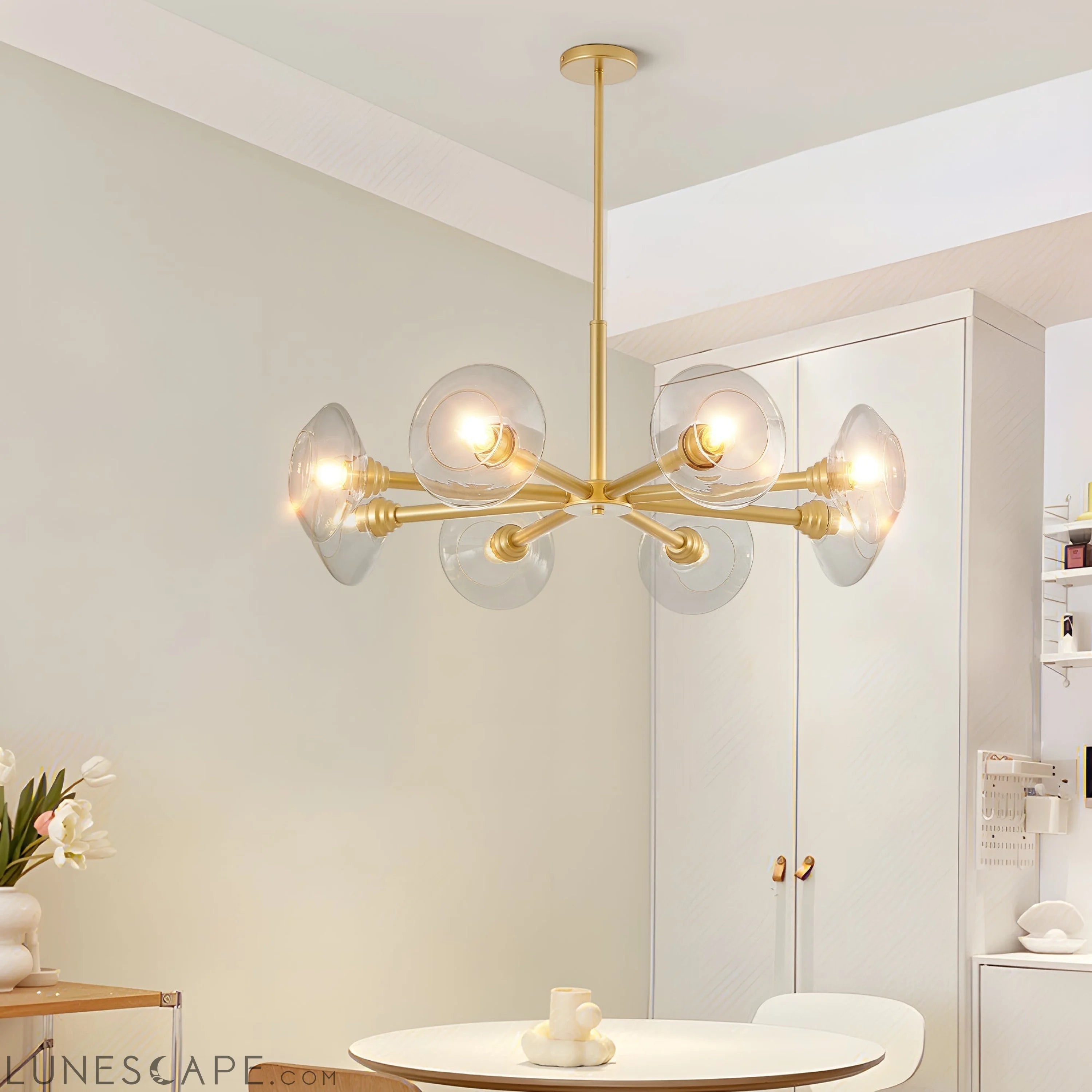 Modern Gold 8-Light Sputnik Chandelier with Clear Glass Shades LUNESCAPE