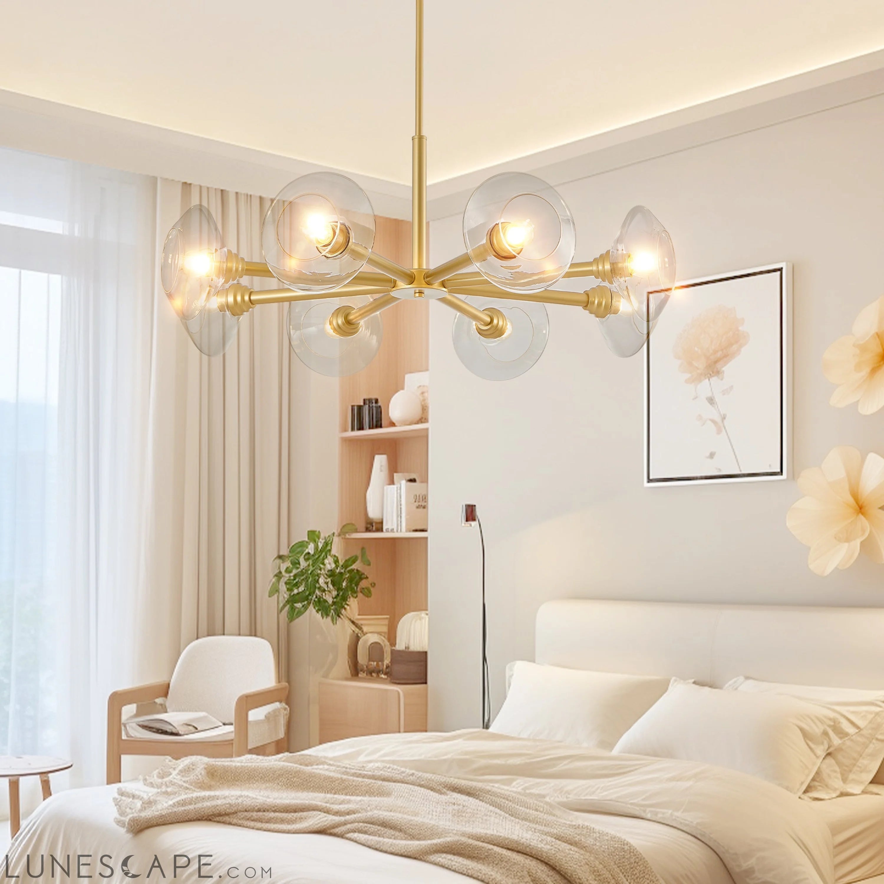 Modern Gold 8-Light Sputnik Chandelier with Clear Glass Shades LUNESCAPE