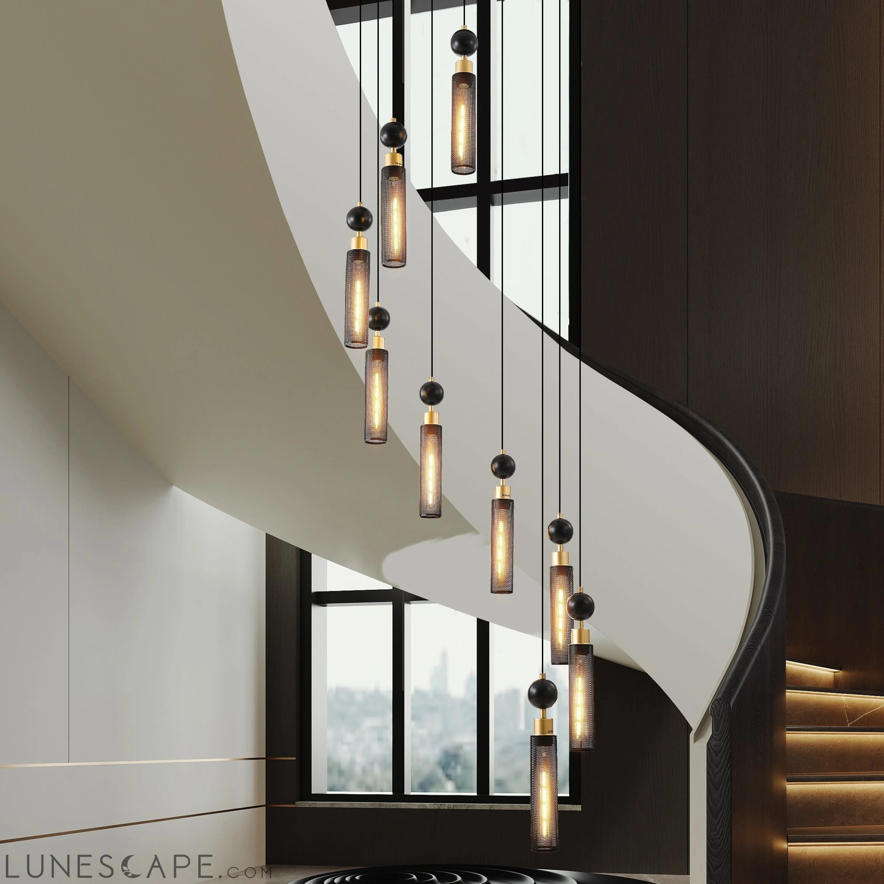 Modern Industrial Multi-Light Pendant Chandelier 9-Light Black & Gold LUNESCAPE