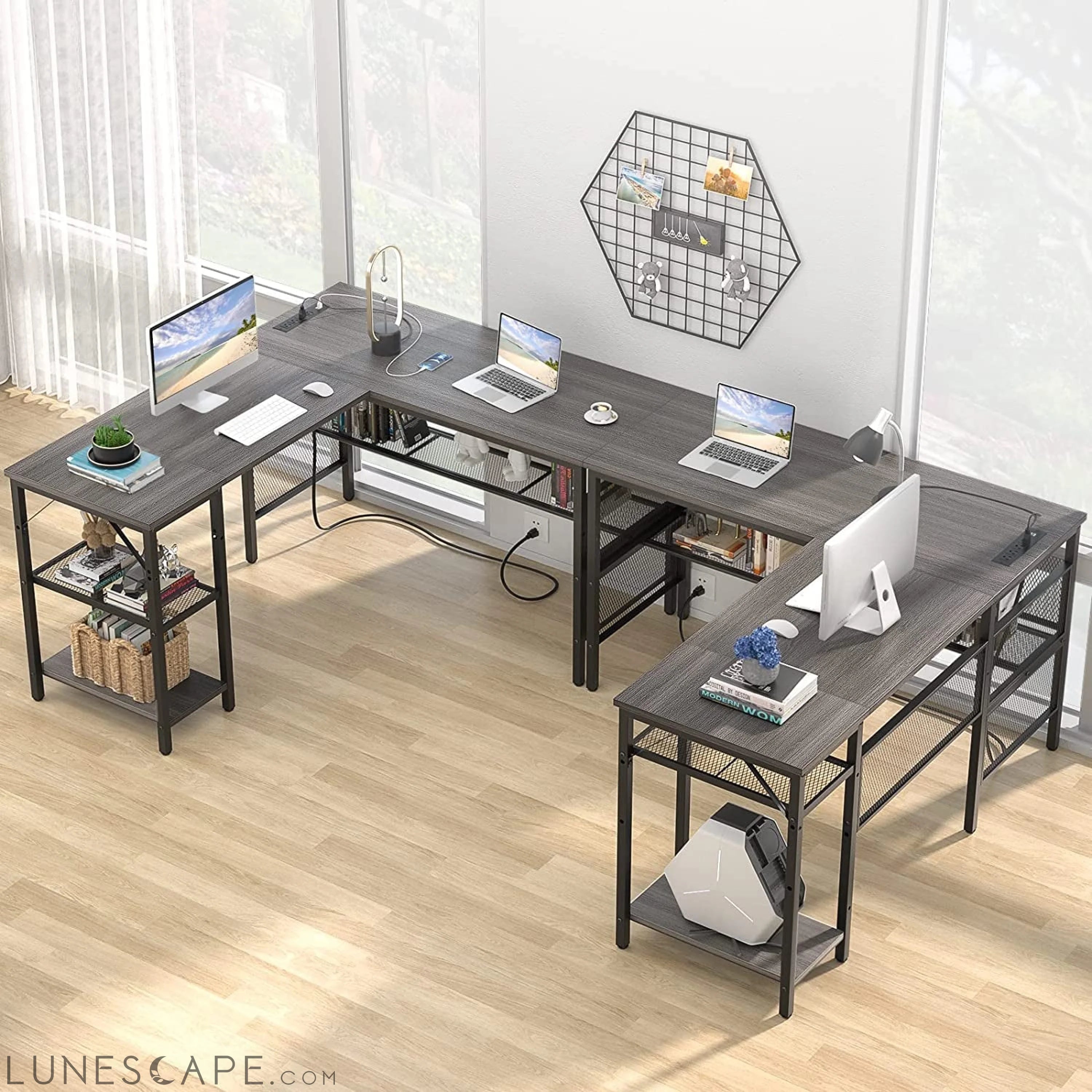 Modern L-Shaped Desk W/ Power Outlet LUNESCAPE