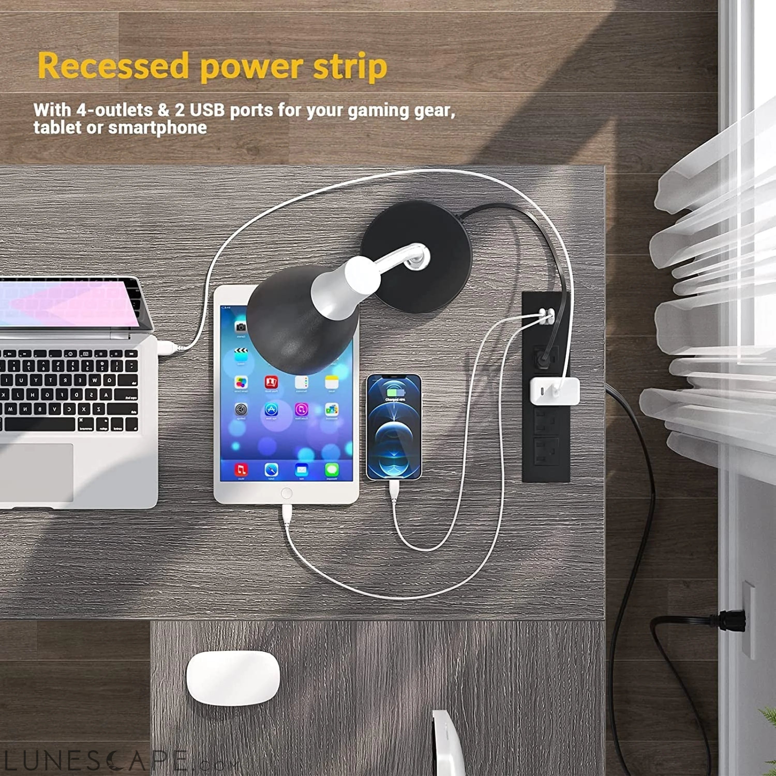 Modern L-Shaped Desk W/ Power Outlet LUNESCAPE