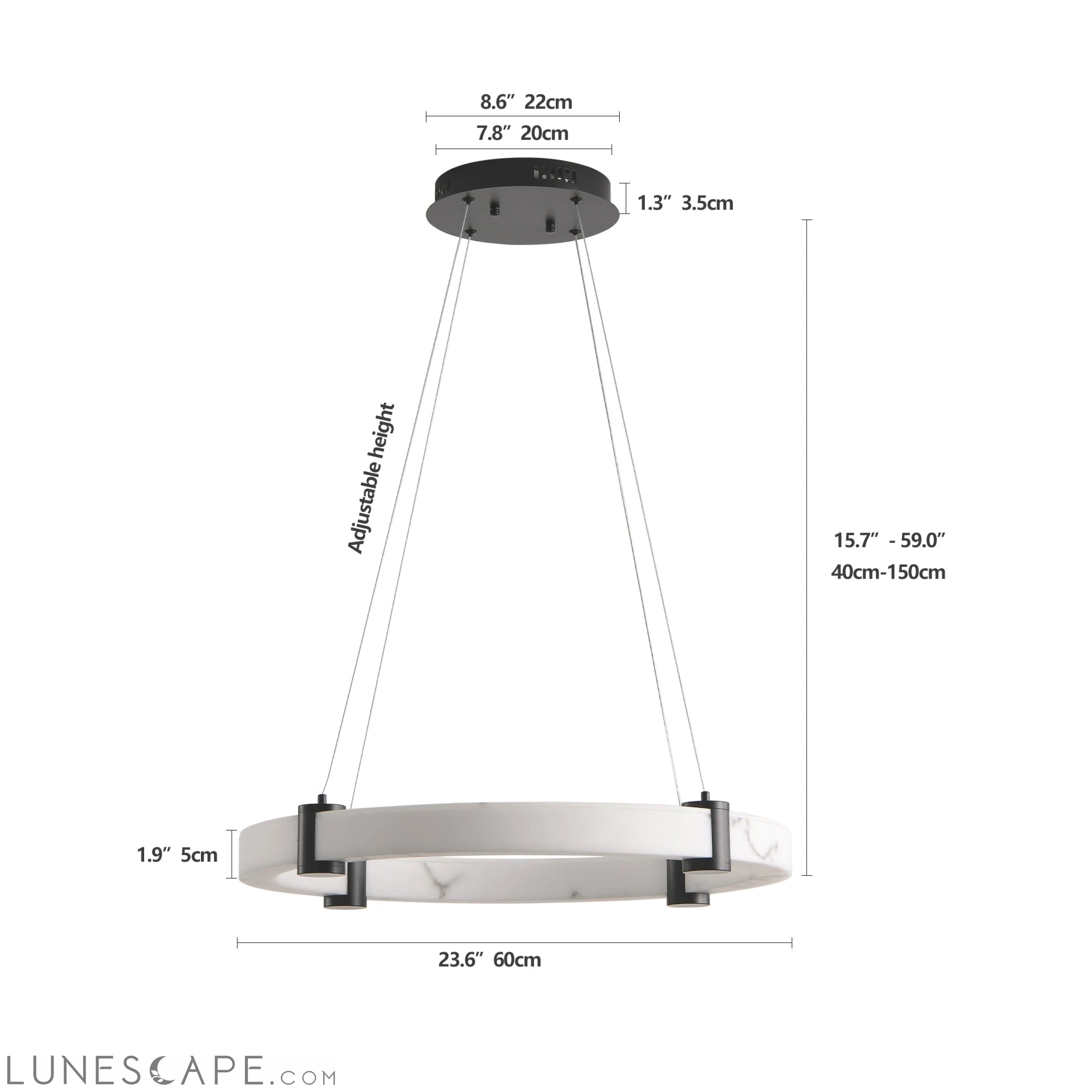 Modern LED Pendant Light, 23.6-Inch Round Hanging Chandelier with LUNESCAPE