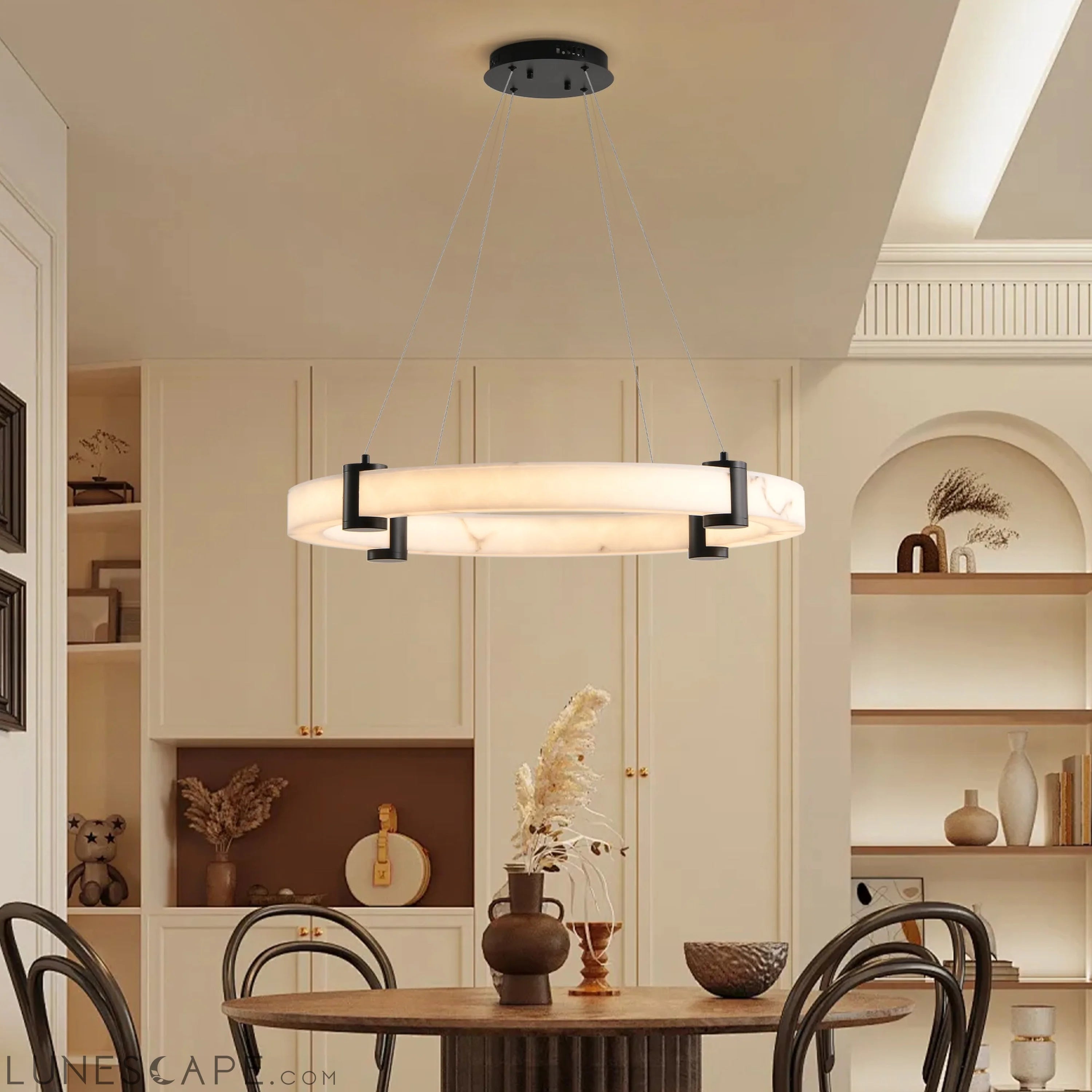 Modern LED Pendant Light, 23.6-Inch Round Hanging Chandelier with LUNESCAPE
