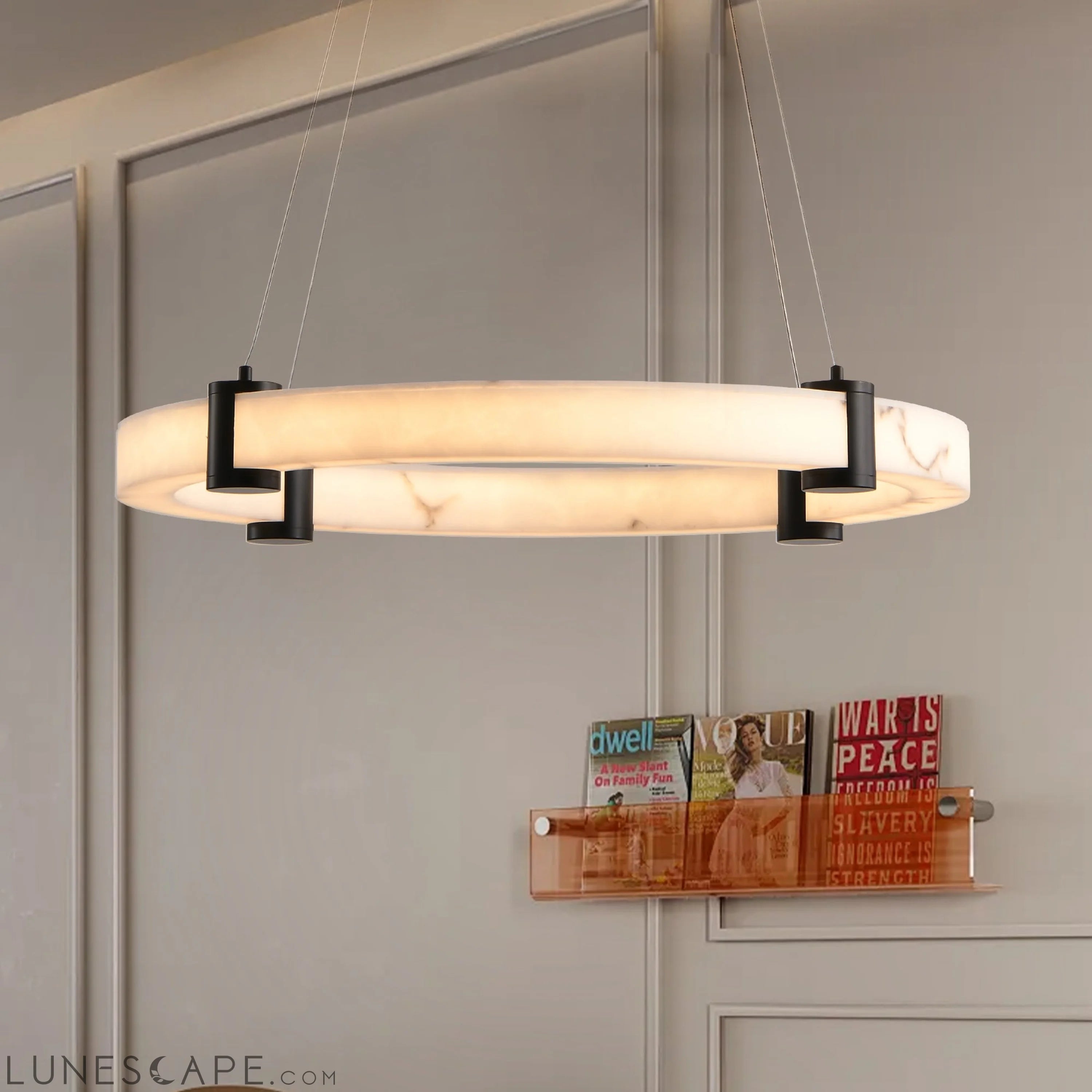 Modern LED Pendant Light, 23.6-Inch Round Hanging Chandelier with LUNESCAPE