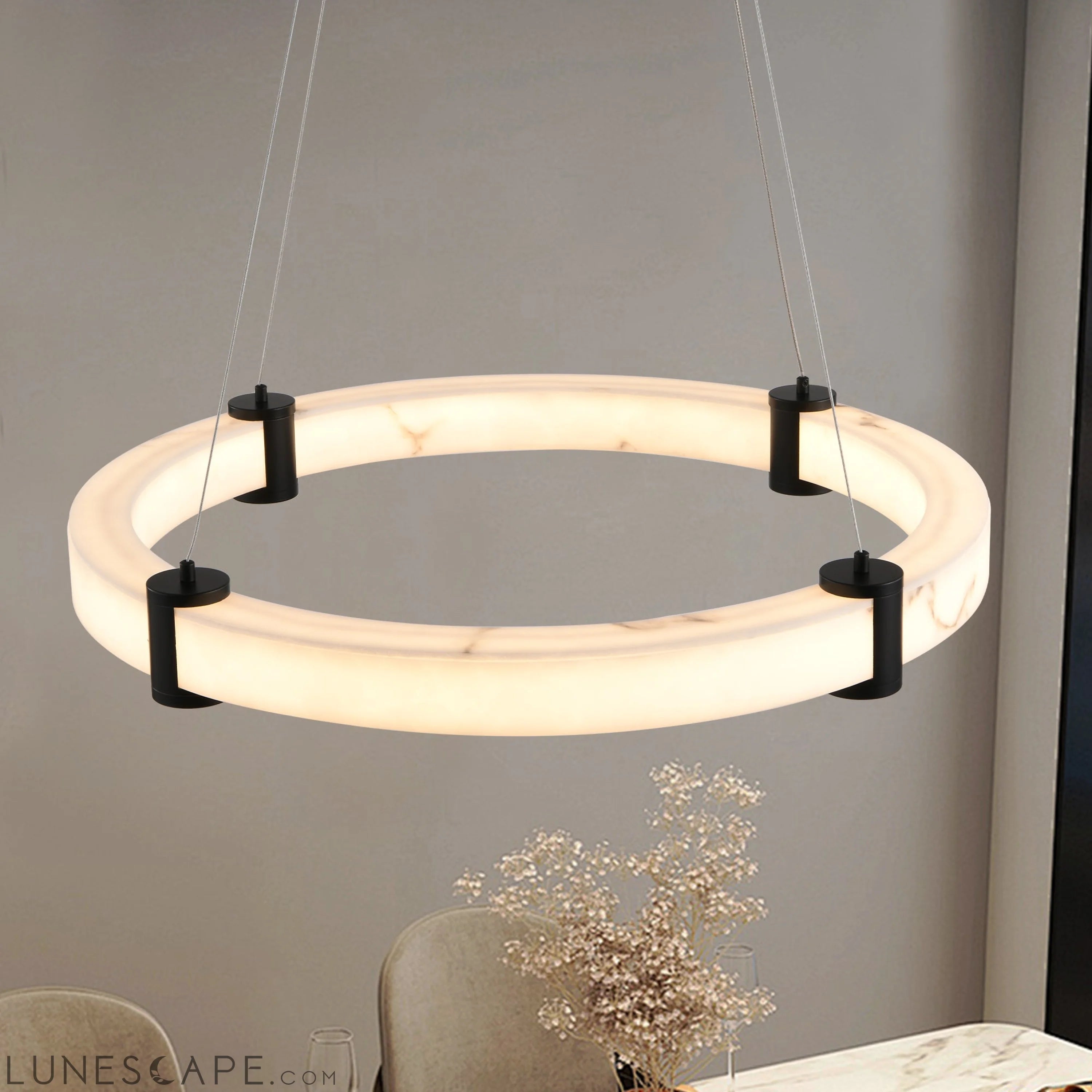 Modern LED Pendant Light, 23.6-Inch Round Hanging Chandelier with LUNESCAPE