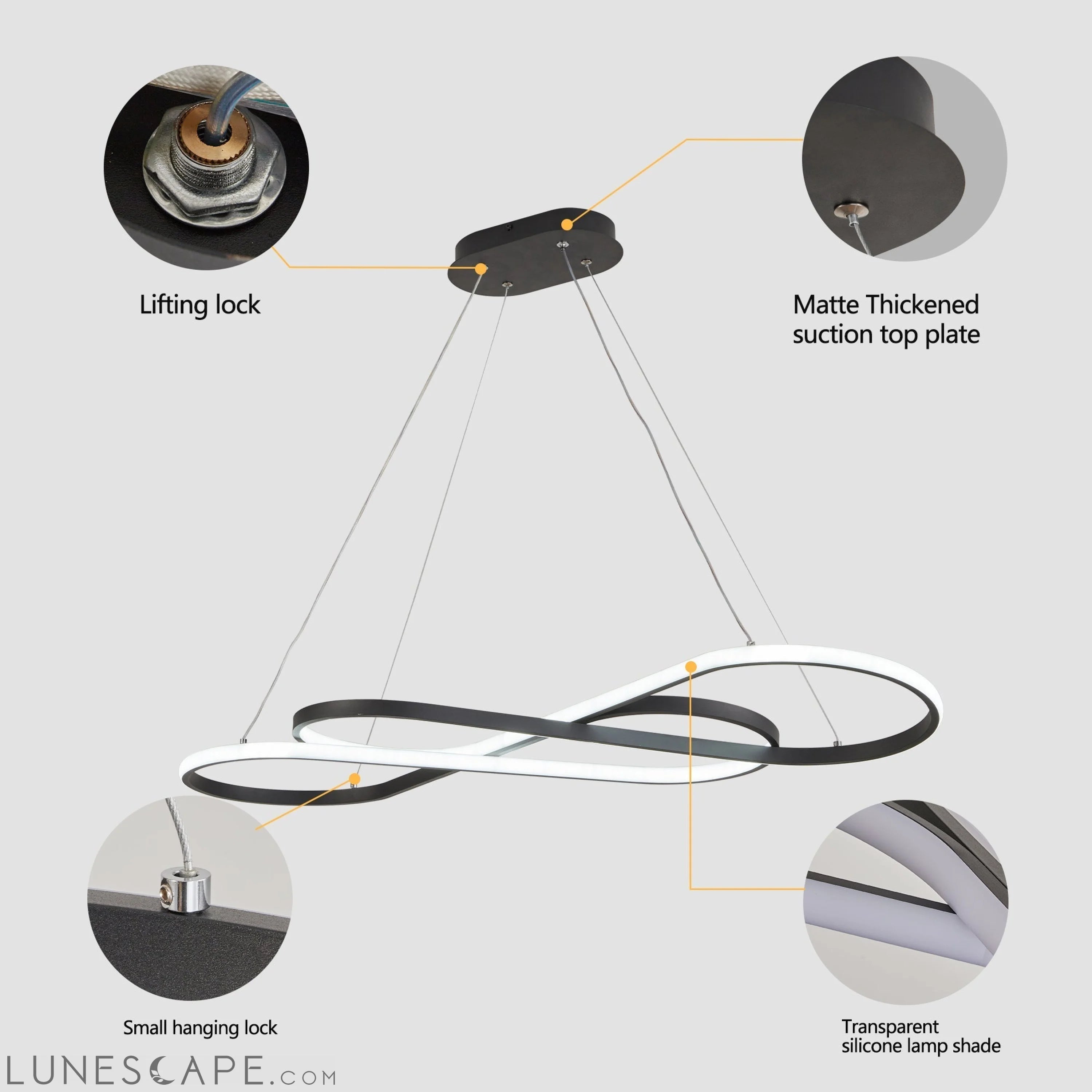 Modern LED Pendant Light, Infinity Design Hanging Ceiling Fixture LUNESCAPE