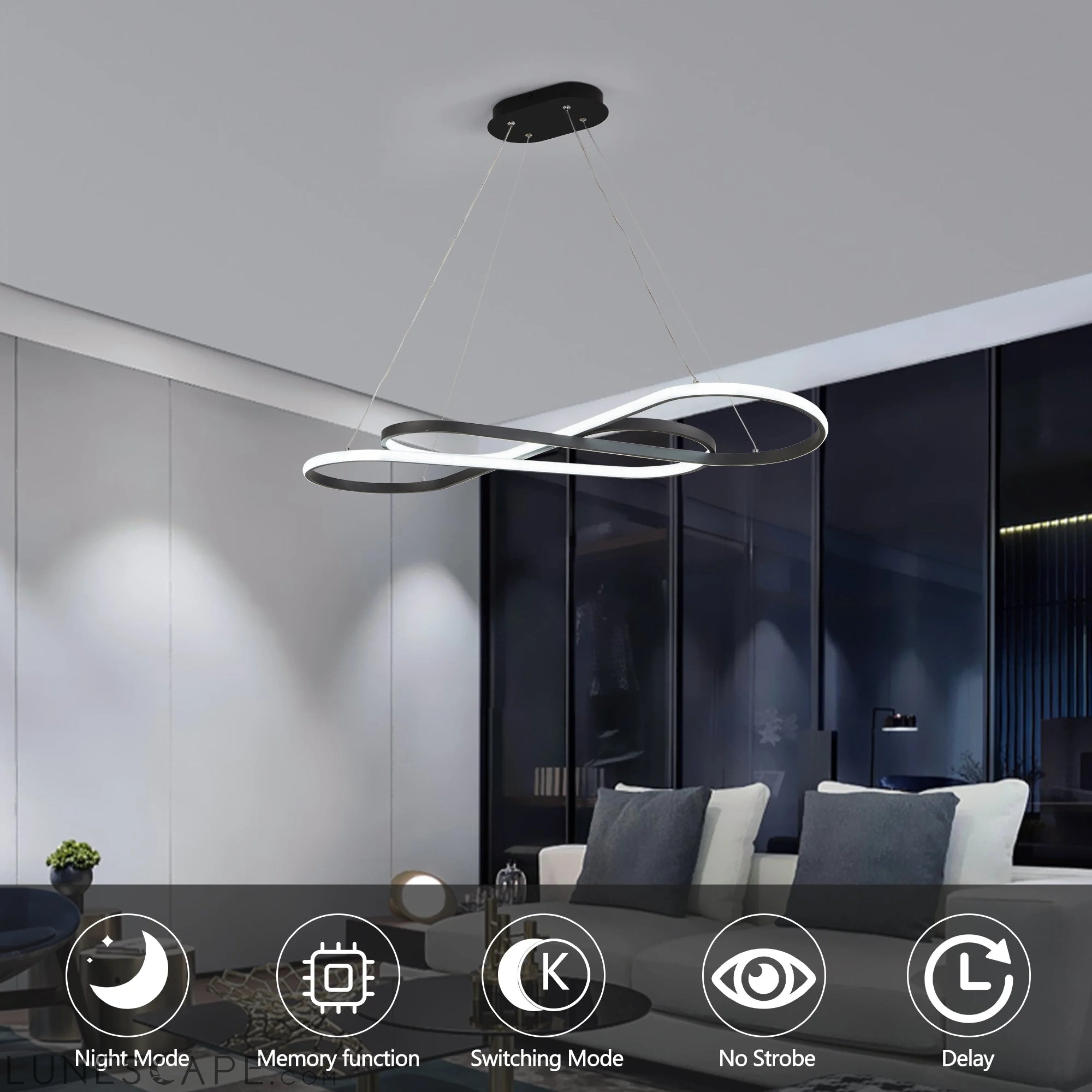 Modern LED Pendant Light, Infinity Design Hanging Ceiling Fixture LUNESCAPE