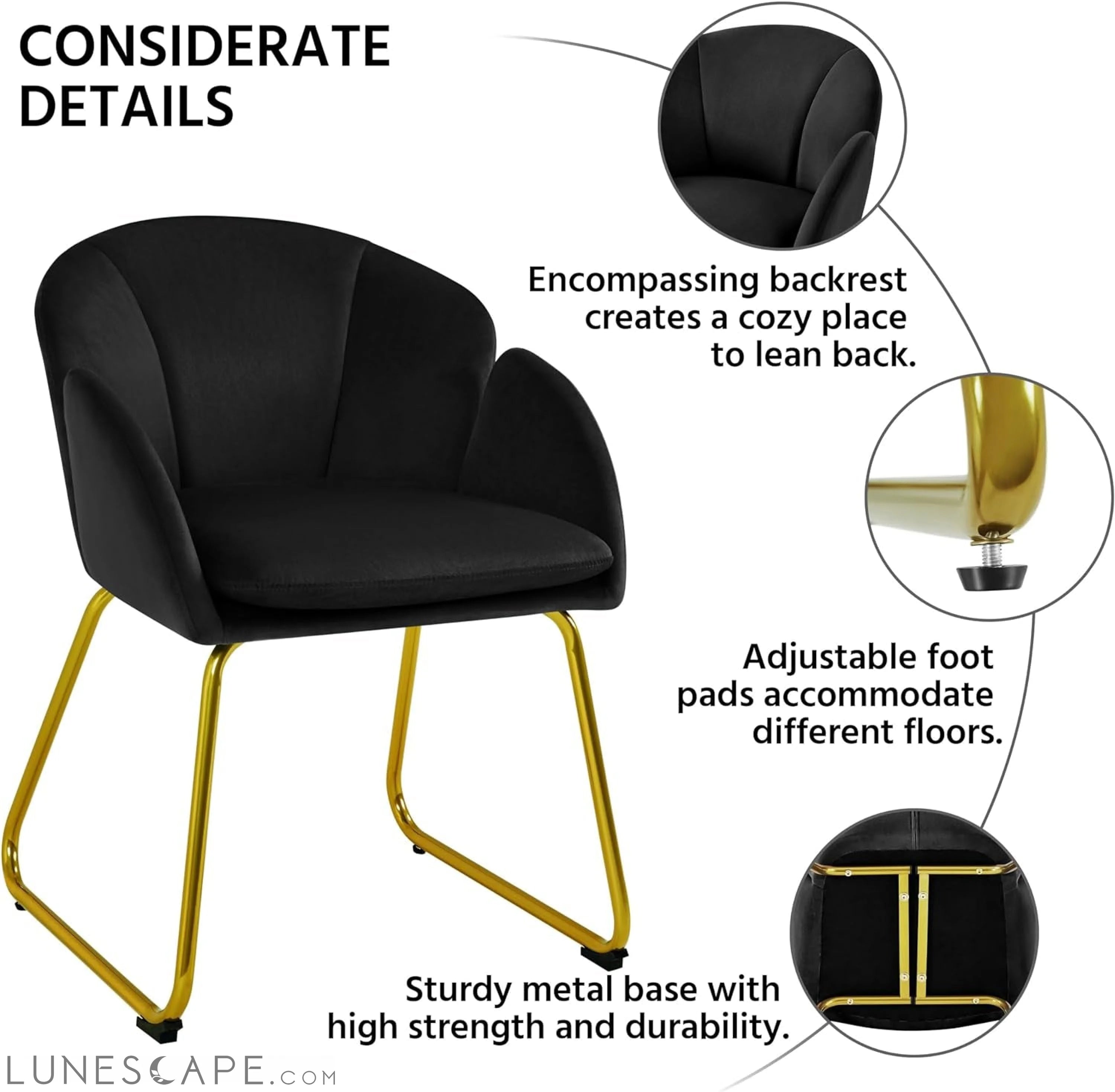 Modern Velvet Armchair, Flower Shaped Makeup Chair Vanity Chair with LUNESCAPE