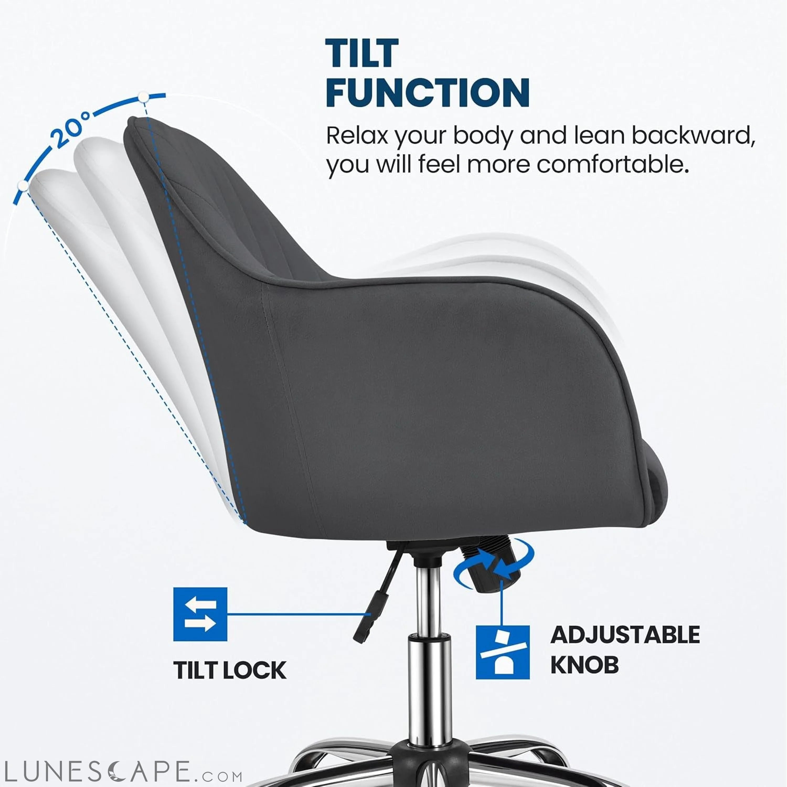 Modern Velvet Desk Chair Soft Height-Adjustable Swivel Computer Chair LUNESCAPE