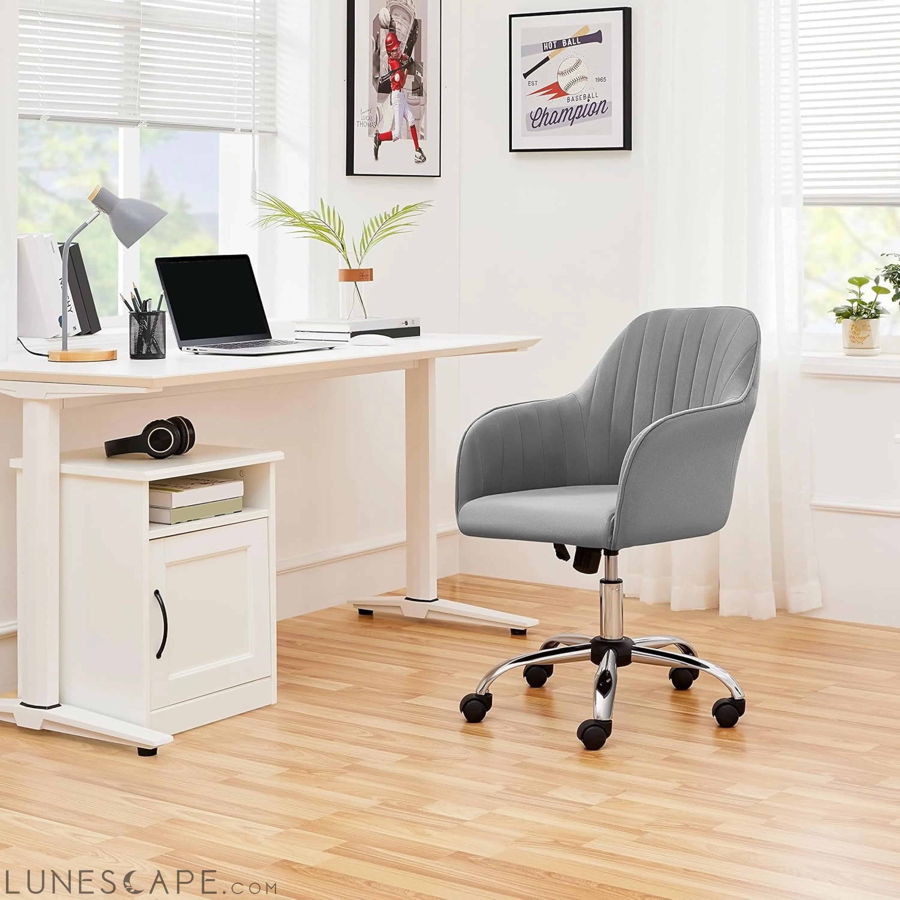 Modern Velvet Desk Chair Vanity Chair Height-Adjustable Swivel LUNESCAPE