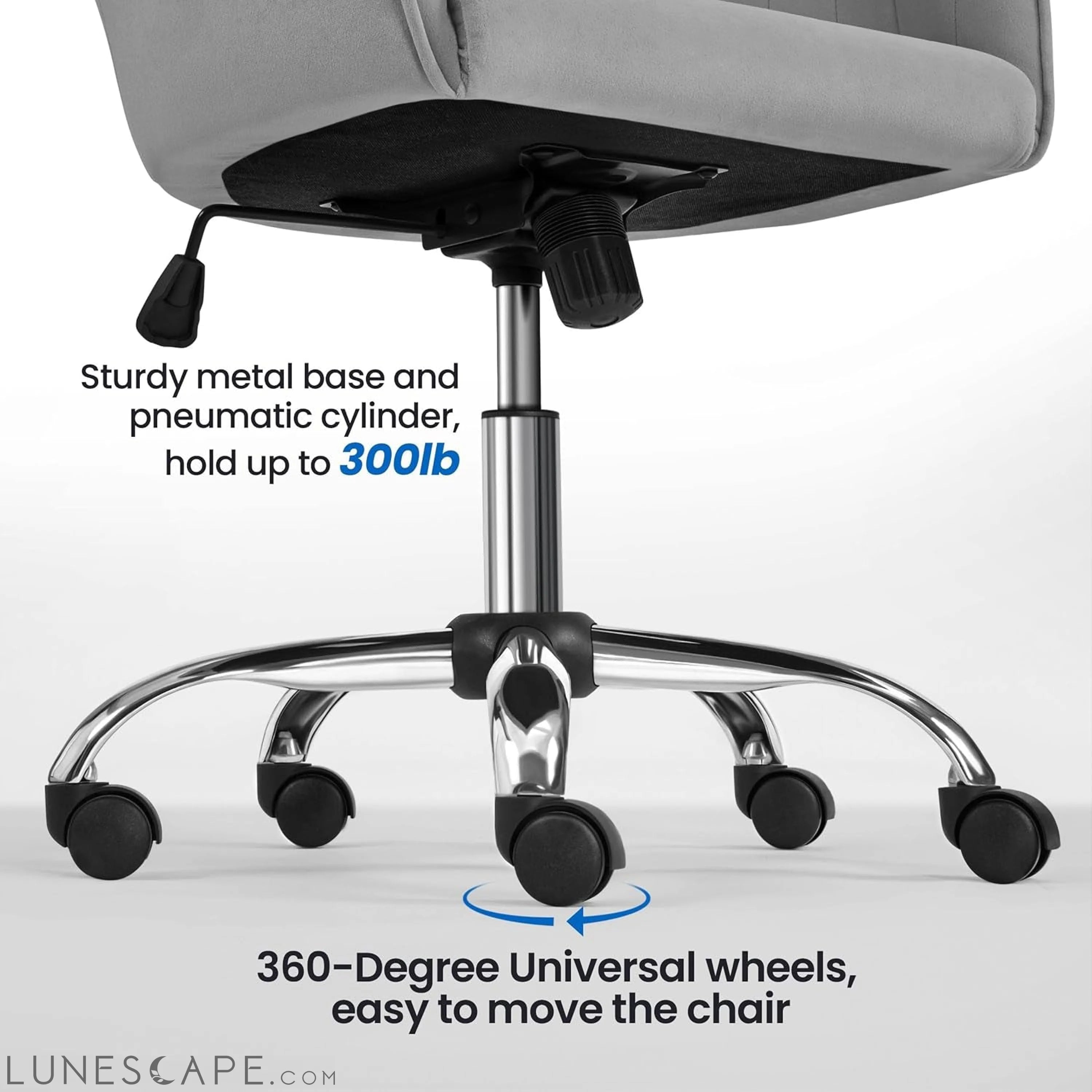 Modern Velvet Desk Chair Vanity Chair Height-Adjustable Swivel LUNESCAPE