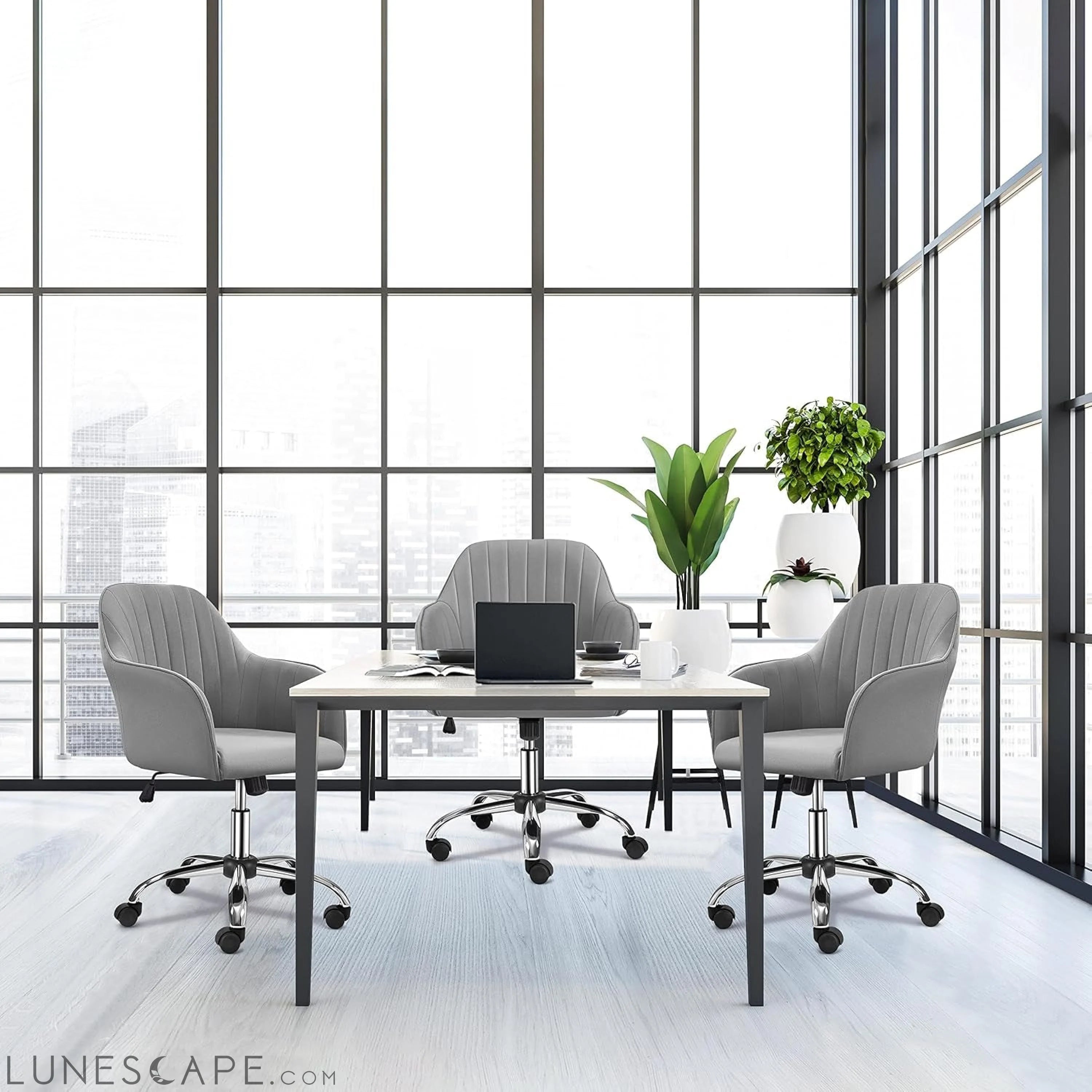 Modern Velvet Desk Chair Vanity Chair Height-Adjustable Swivel LUNESCAPE