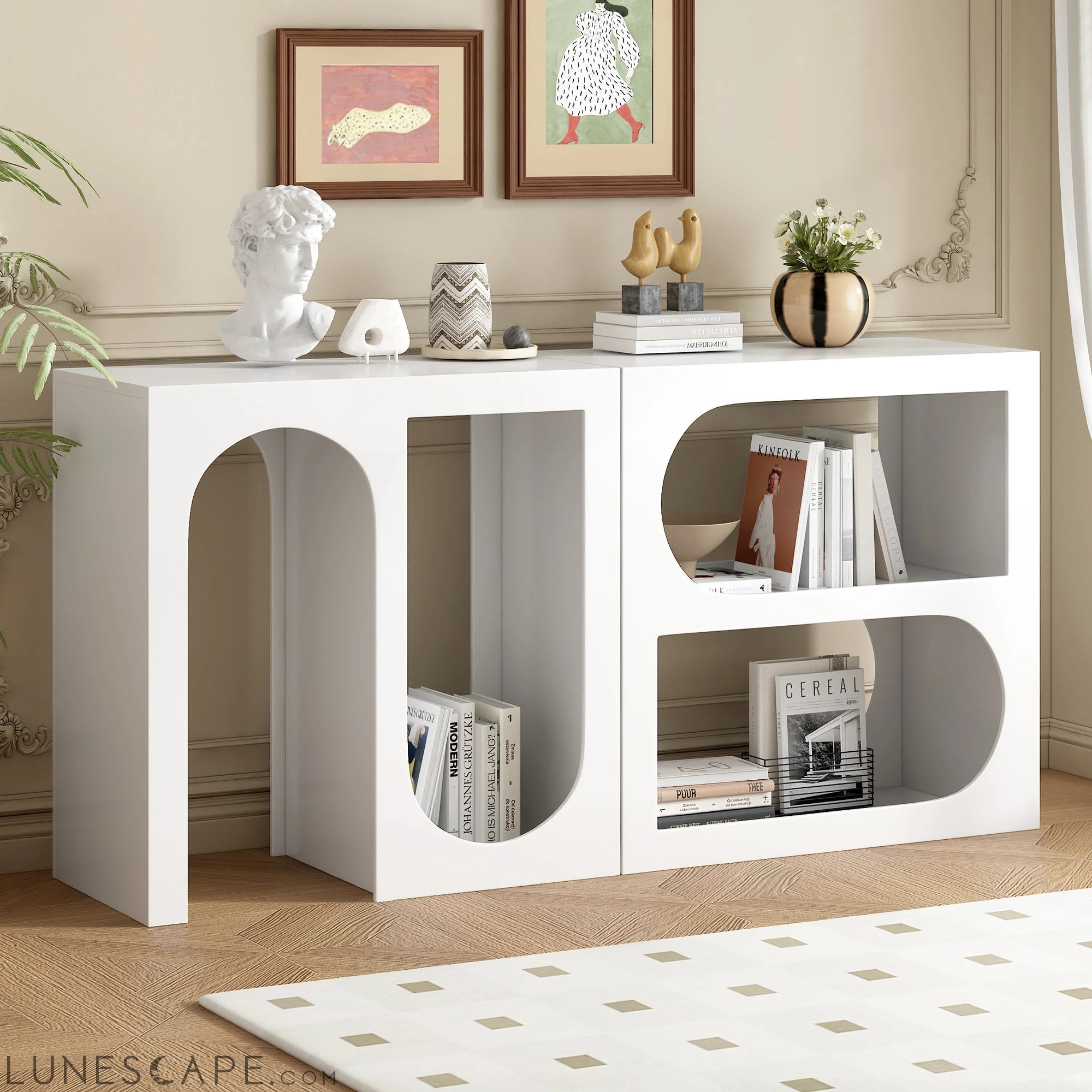 Modular Entryway Console Table with Rectangular Exterior and Curved LUNESCAPE