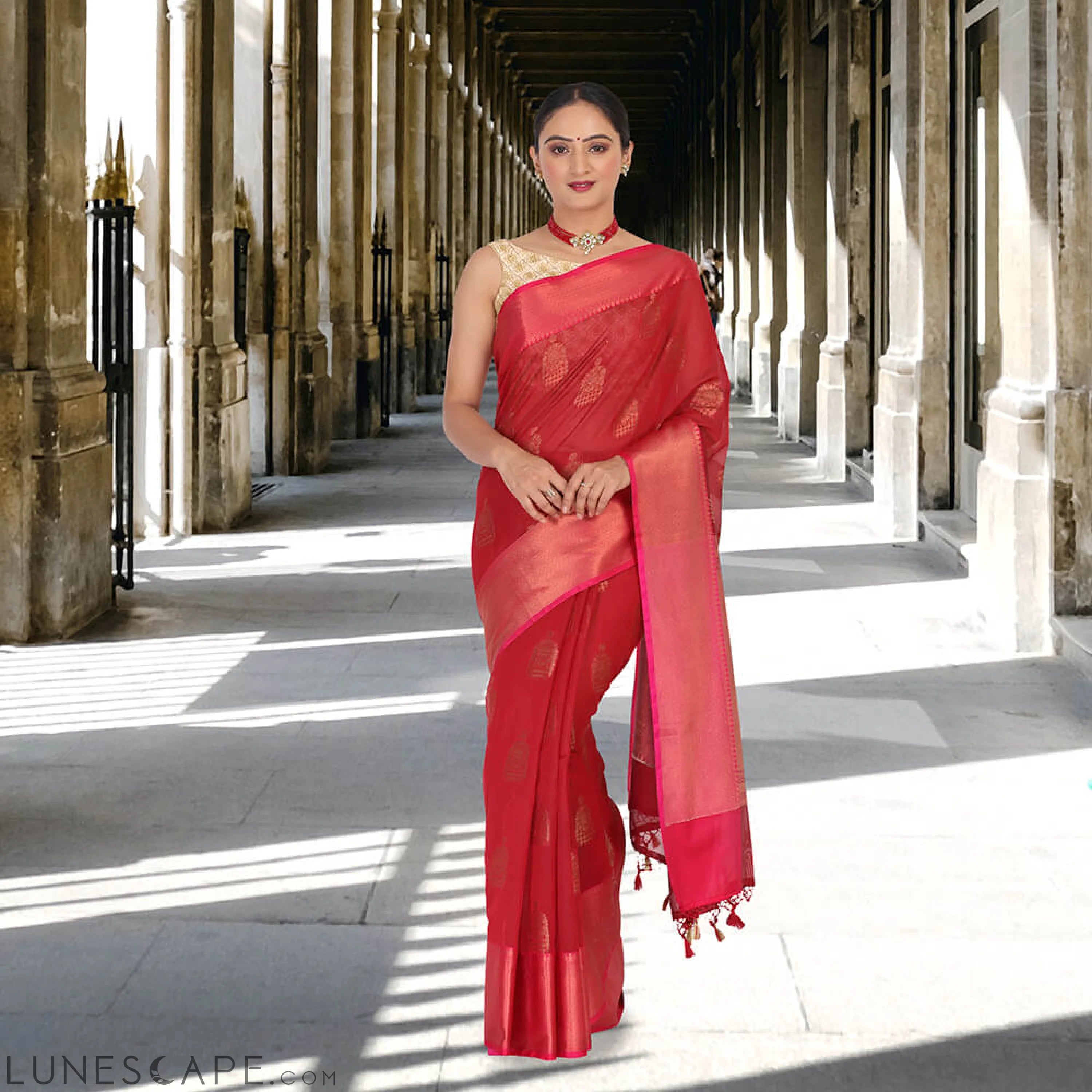 Monica Silk Banarasi Saree With Jhumka Weave LUNESCAPE