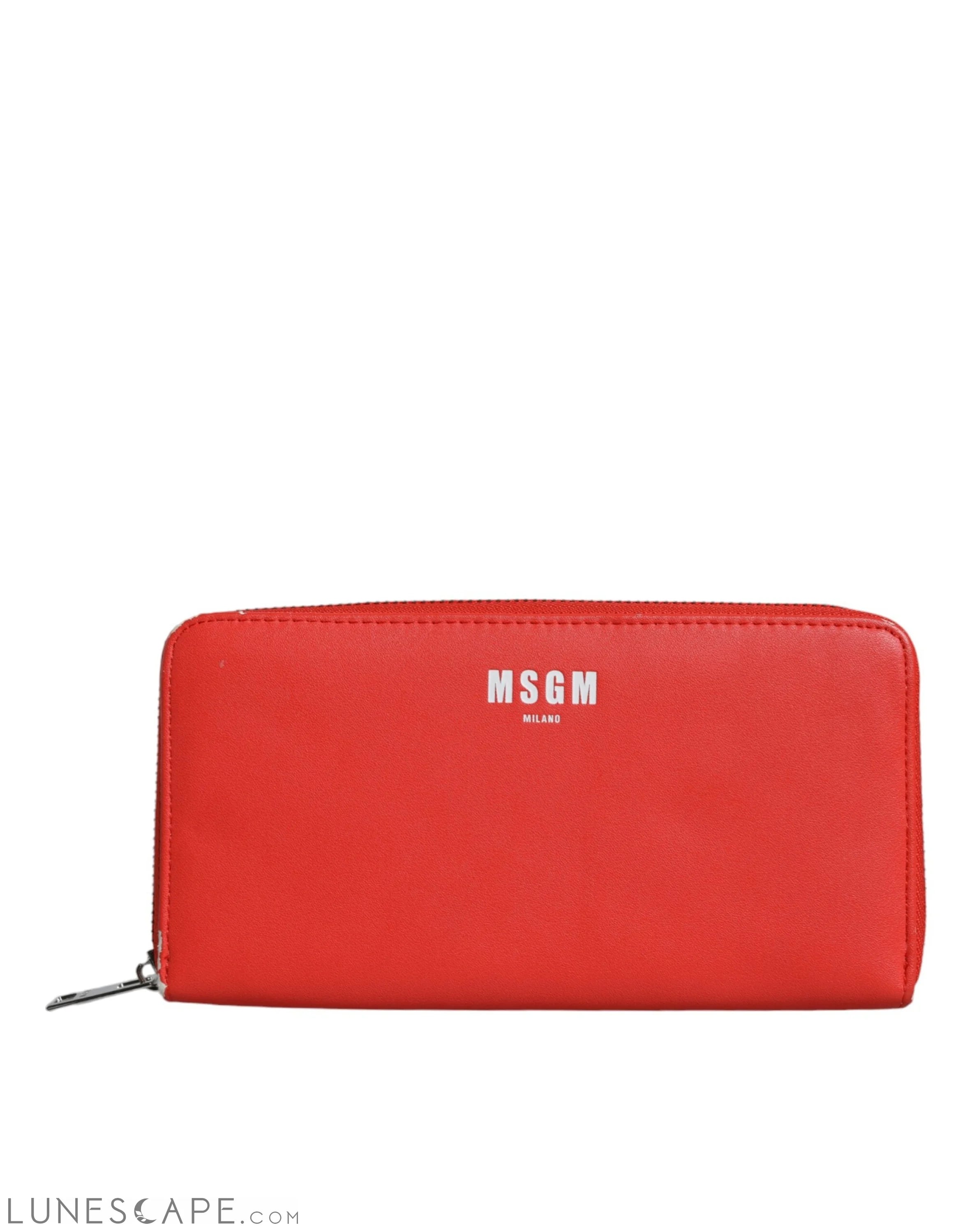 MSGM Red Leather Continental Zip Around Card Holder Bifold Clutch Wallet LUNESCAPE
