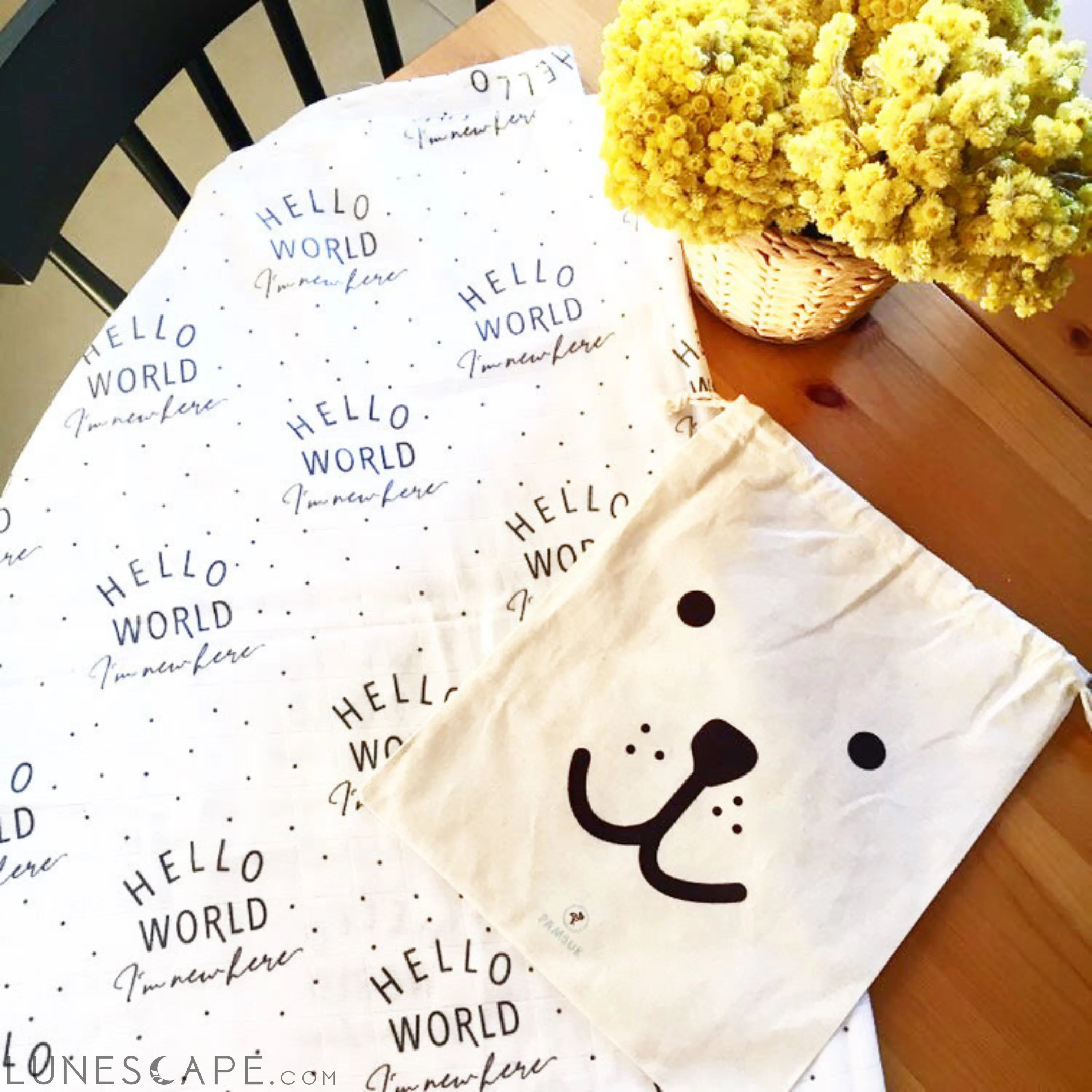 Muslin Square Baby Burp Cloth - Set of 3 - Hello World LUNESCAPE