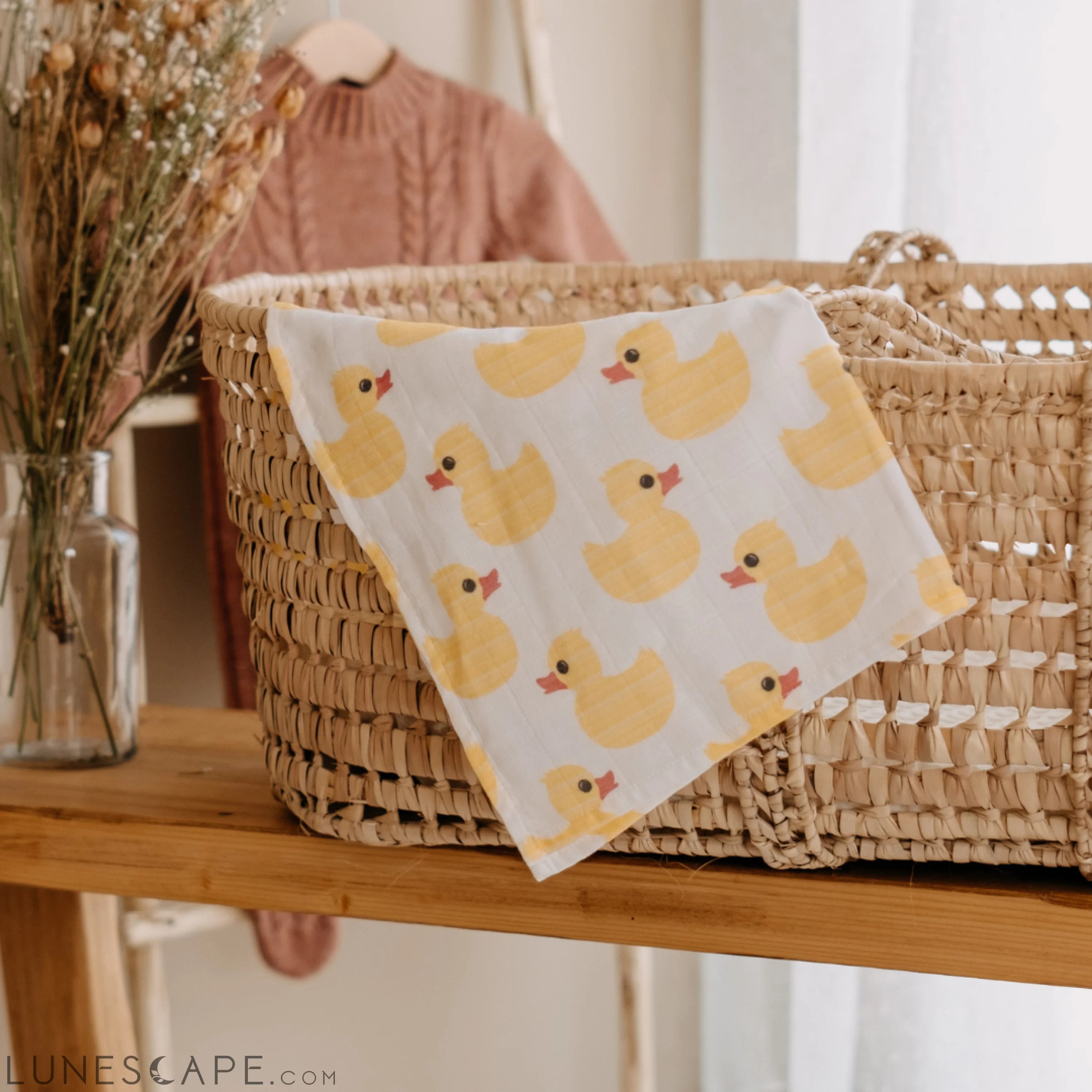 Muslin Square Baby Burp Cloth - Set of 3 - Yellow Rubber Duck LUNESCAPE