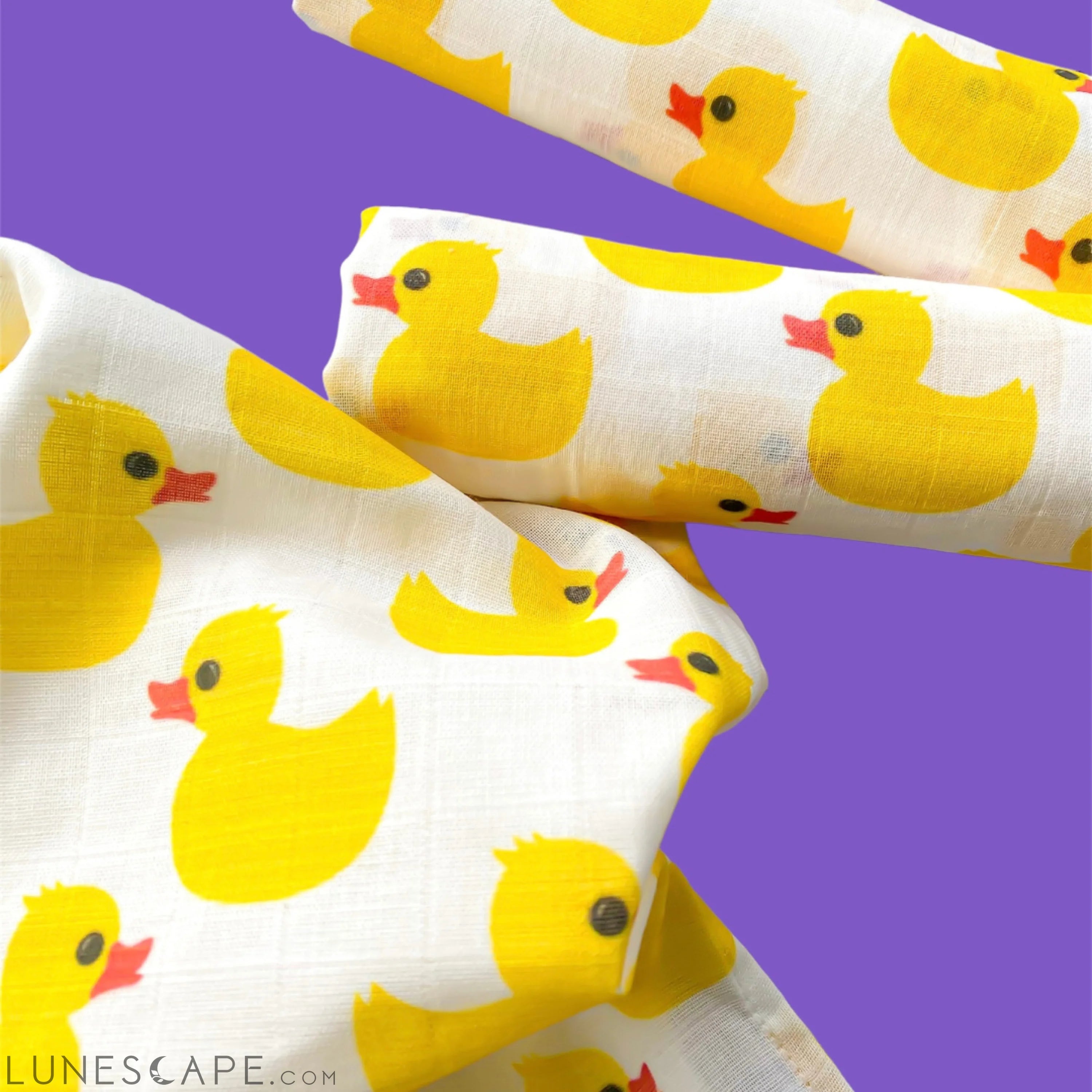 Muslin Square Baby Burp Cloth - Set of 3 - Yellow Rubber Duck LUNESCAPE