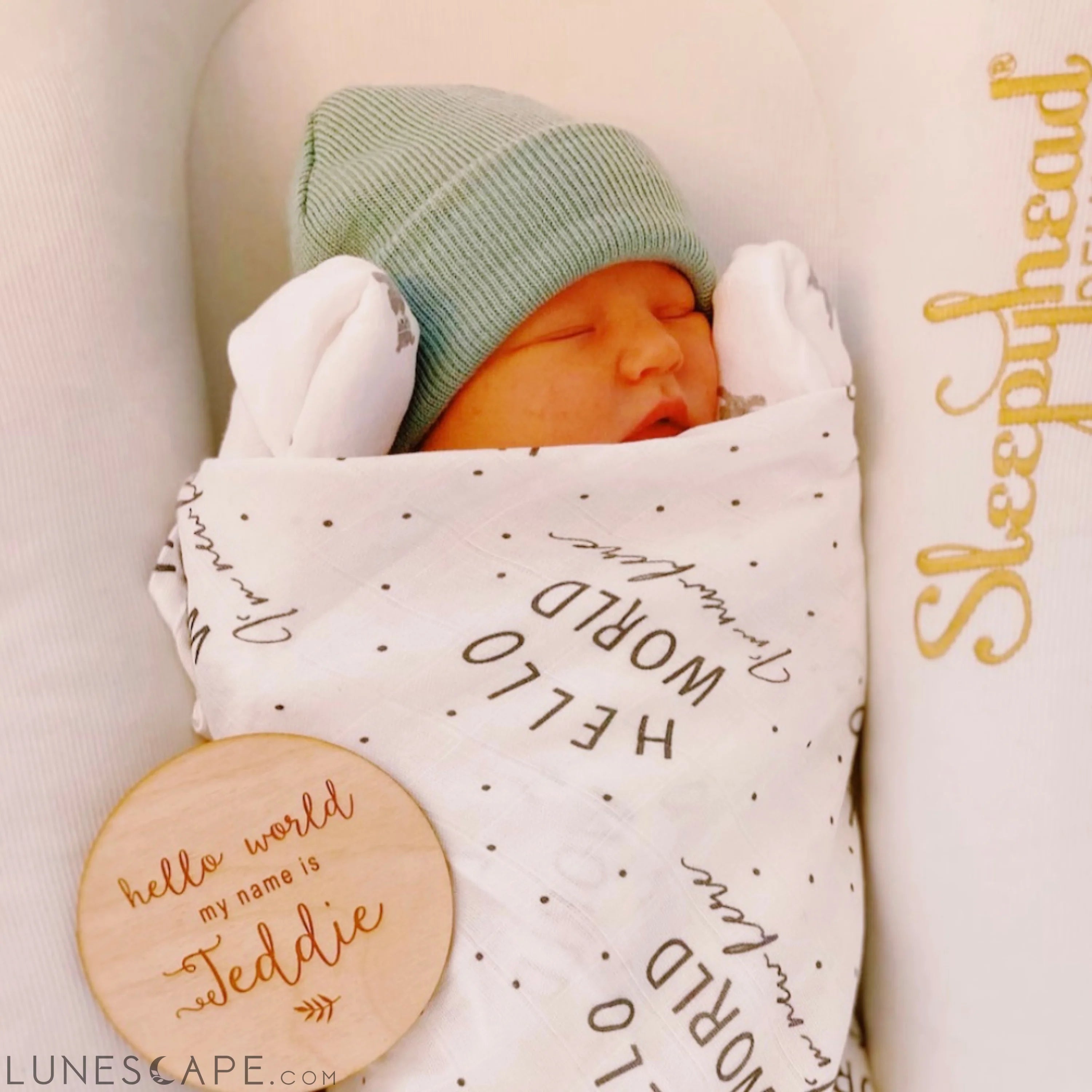 Muslin Swaddle Baby Blanket - Hello World - Signature Collection - 120x120cm LUNESCAPE