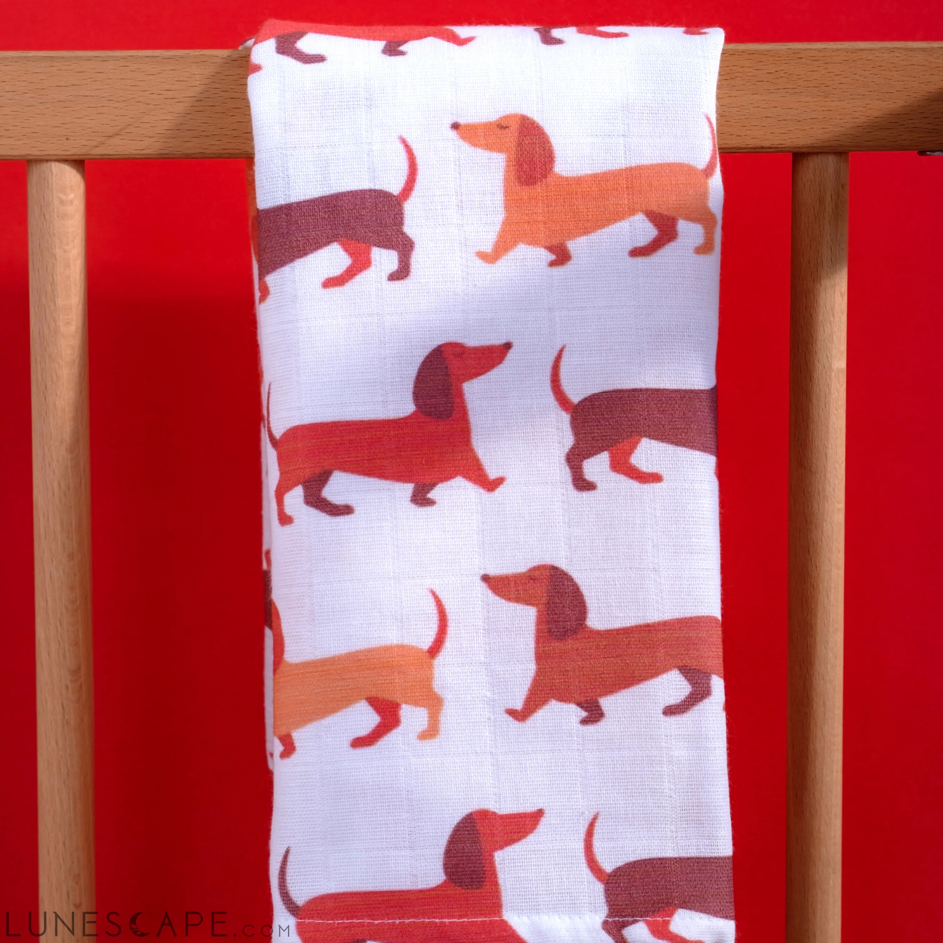 Muslin Swaddle Baby Blanket Large Organic Cotton Dachshund Sausage Dog LUNESCAPE