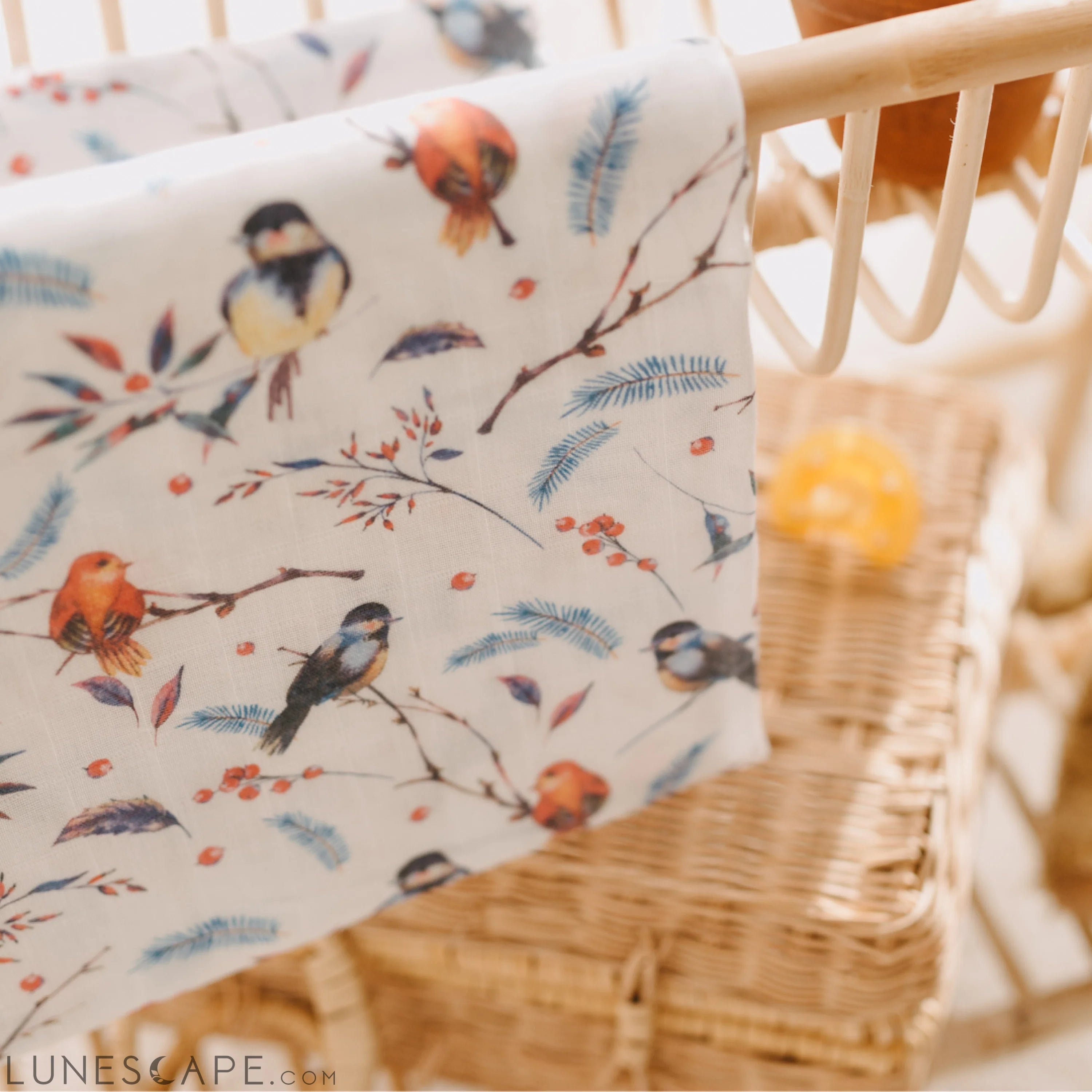 Muslin Swaddle Baby Blanket Robin Birds LUNESCAPE