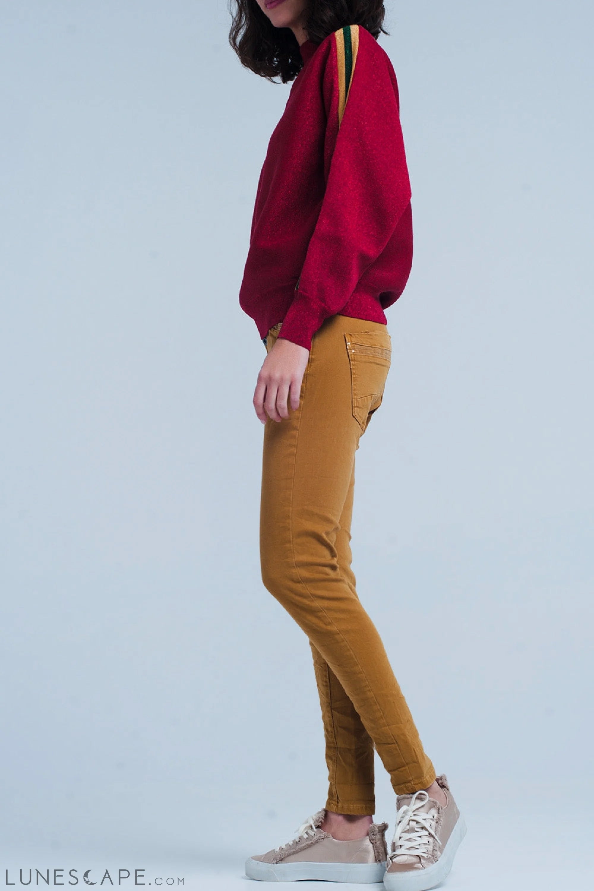 Mustard Skinny Jeans With Sequins and Buttons LUNESCAPE