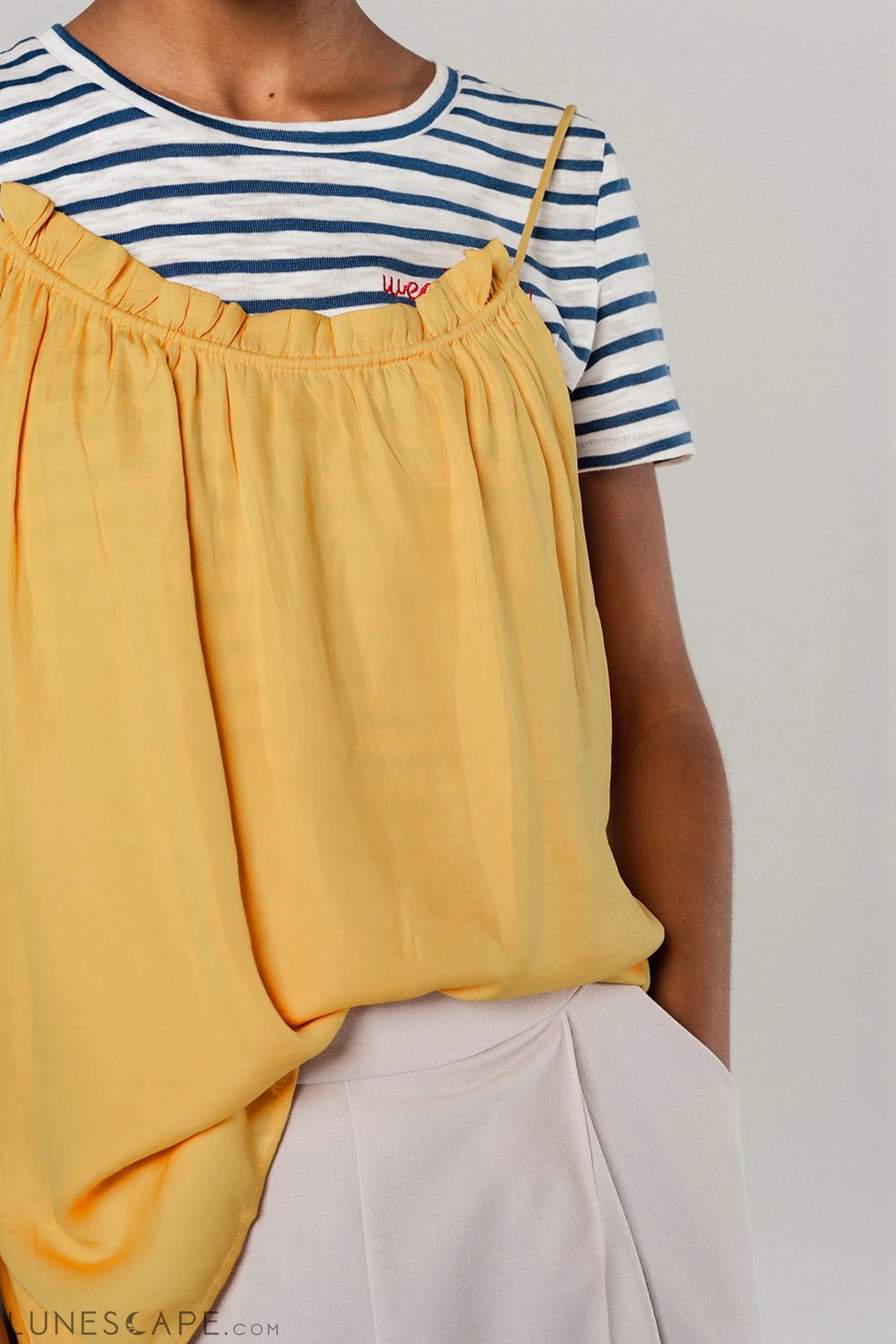 Mustard Top With Open Back Detail Short Sleeved Blouses