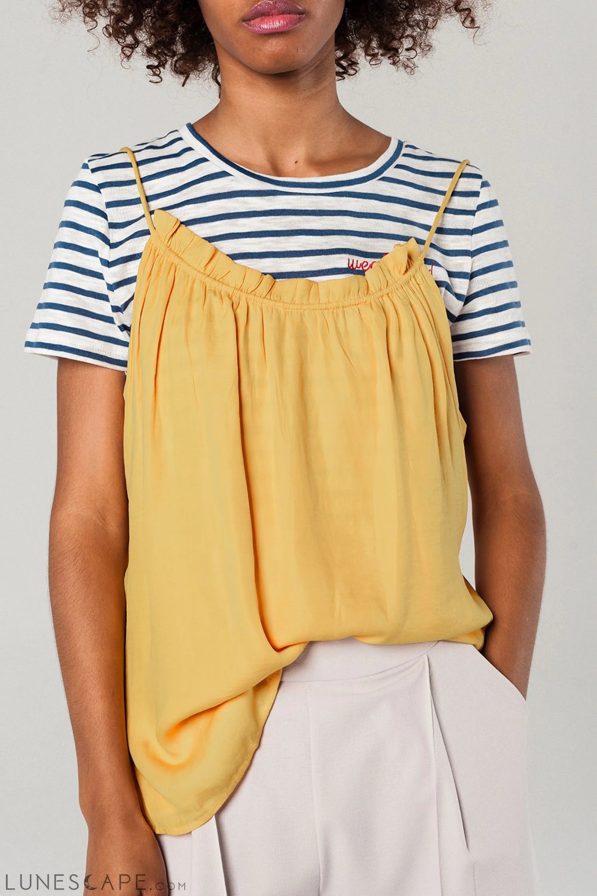 Mustard Top With Open Back Detail Short Sleeved Blouses
