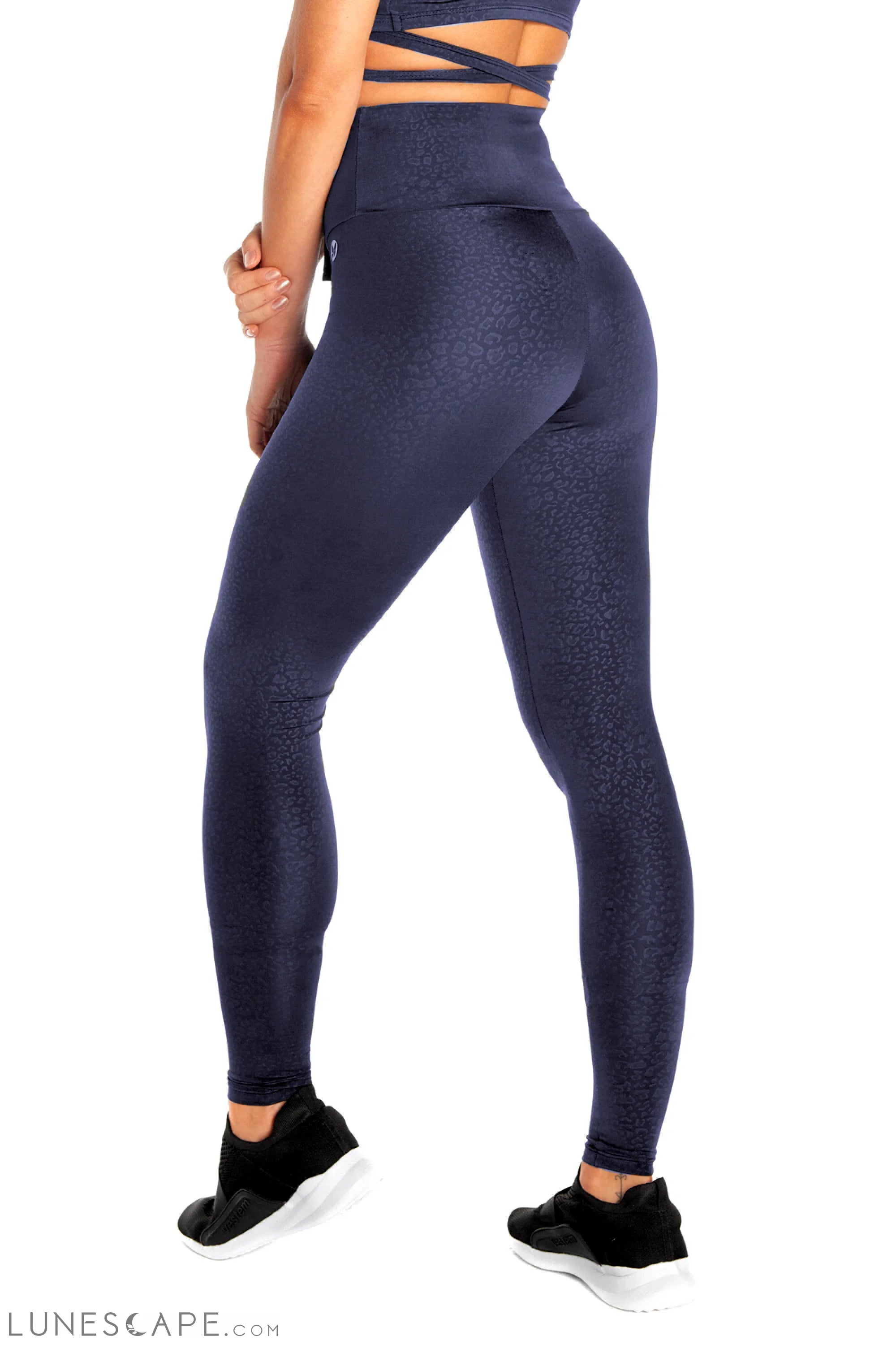 Navy Dream High Navy Blue Leopard Print Waisted Leggings LUNESCAPE