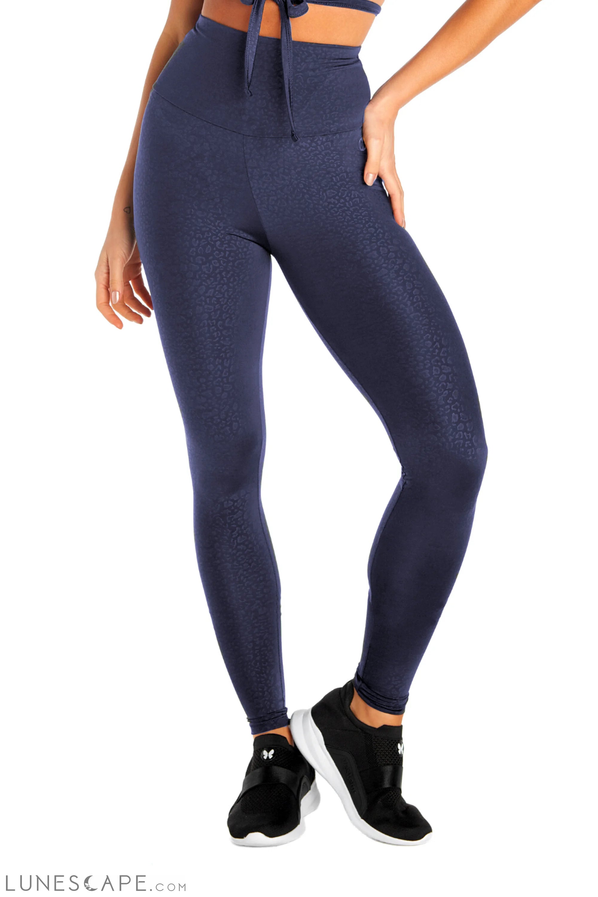 Navy Dream High Navy Blue Leopard Print Waisted Leggings LUNESCAPE