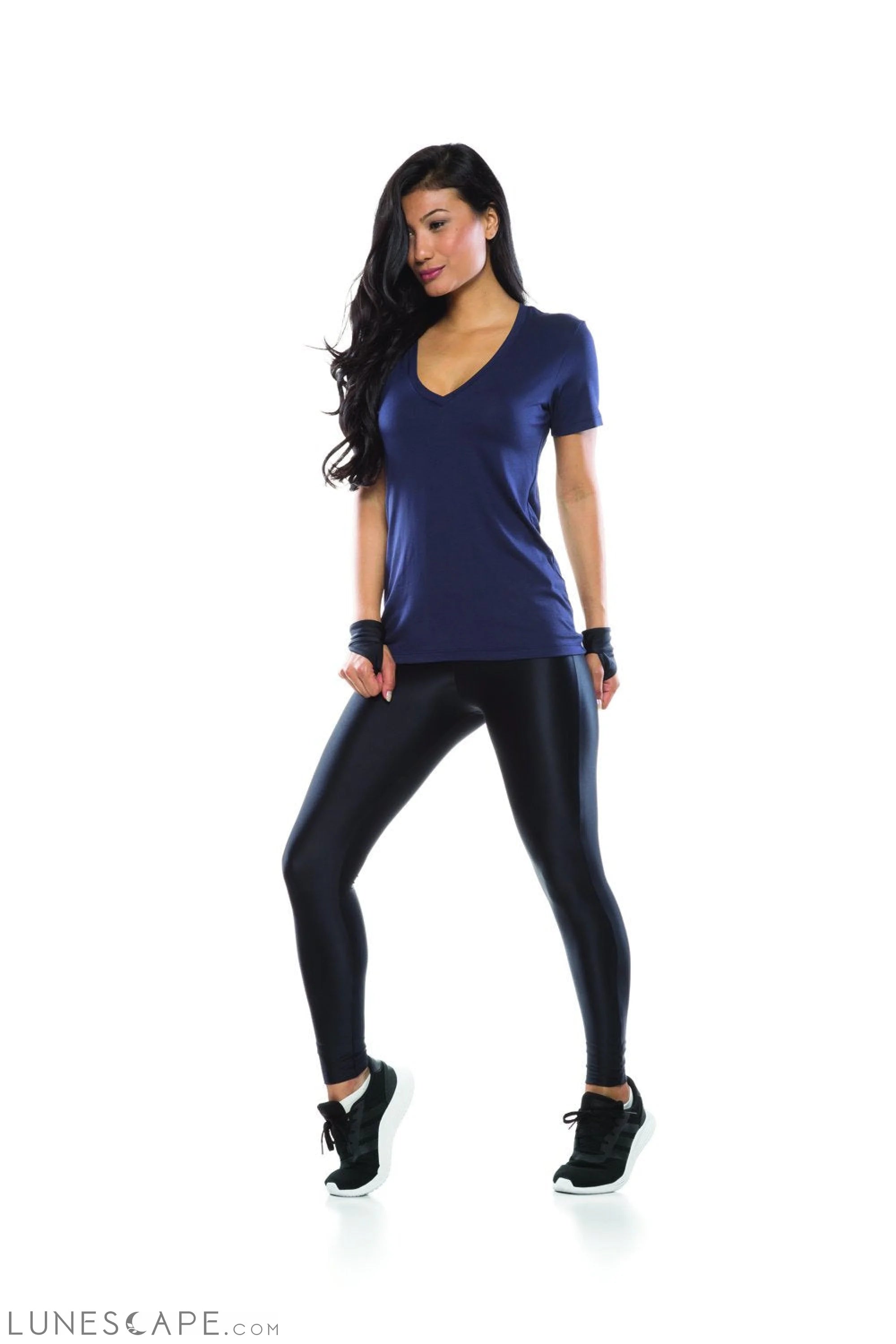 Navy Karen High Waisted Shiny Legging LUNESCAPE