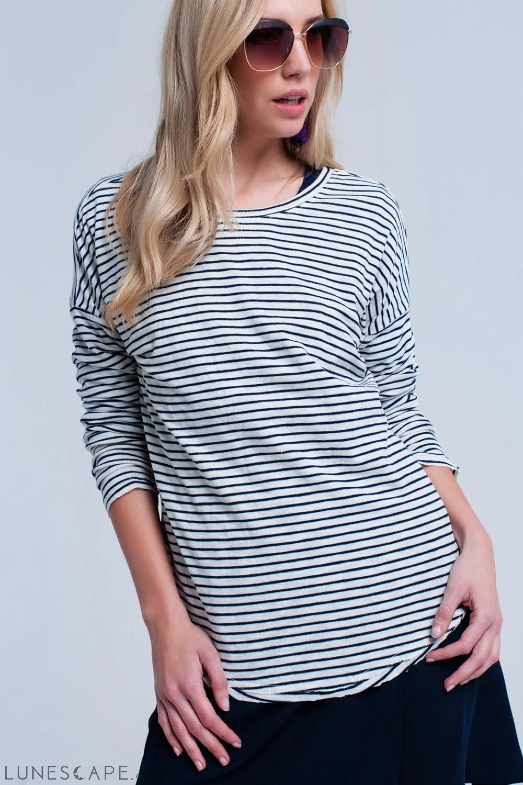 Navy Striped Asymmetric Sweater LUNESCAPE