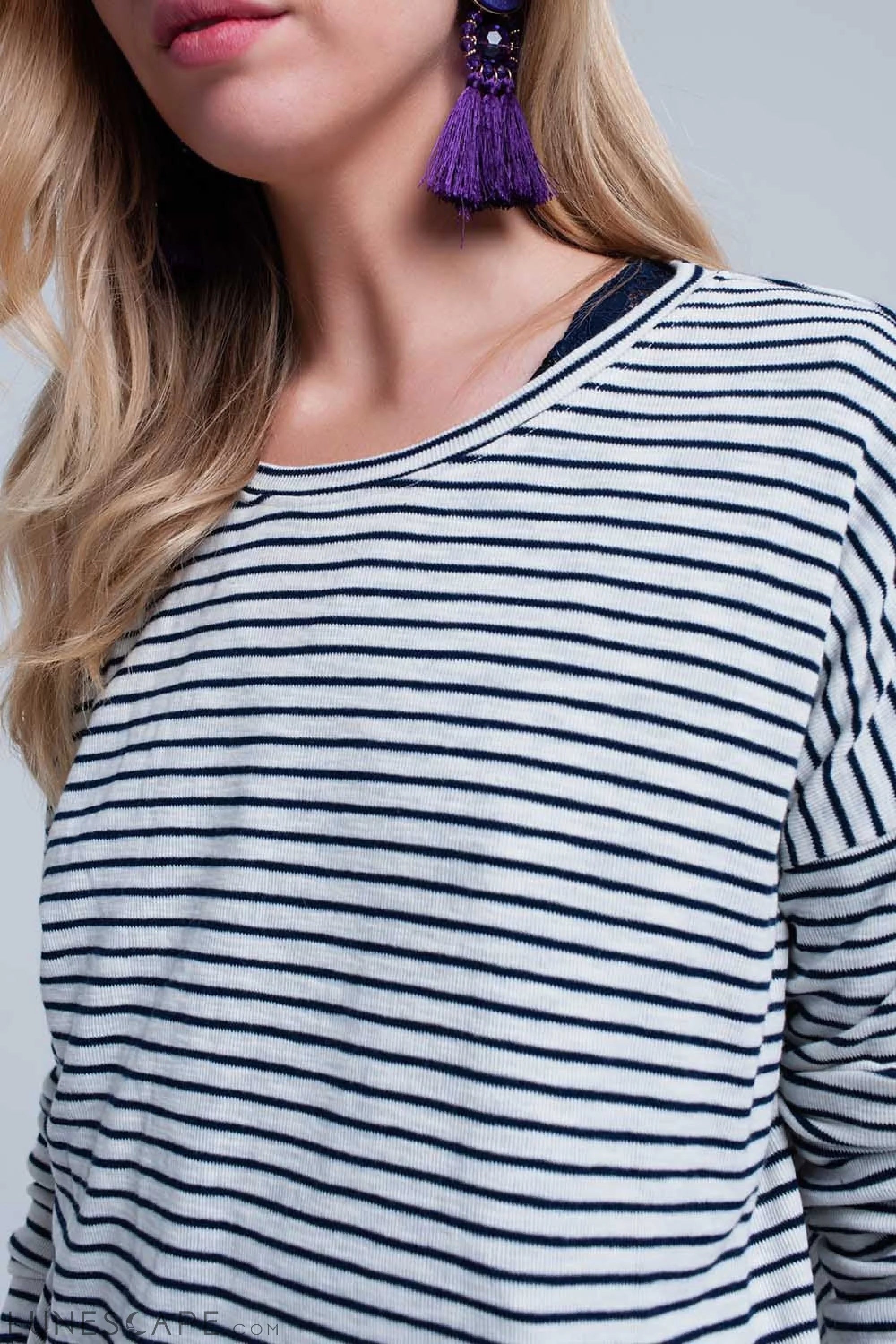 Navy Striped Asymmetric Sweater LUNESCAPE