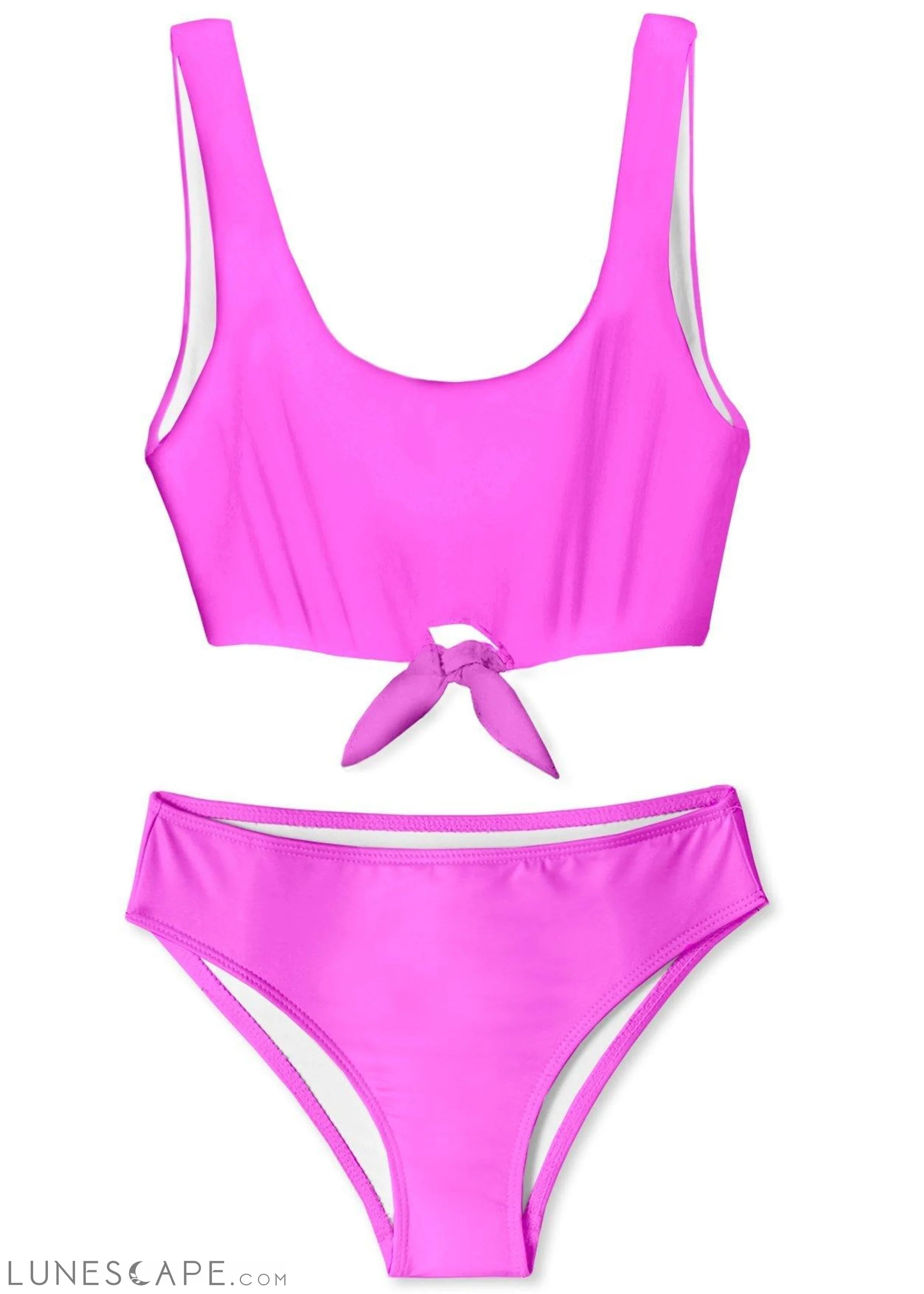 Neon Pink Front Tied Bikini for Girls LUNESCAPE