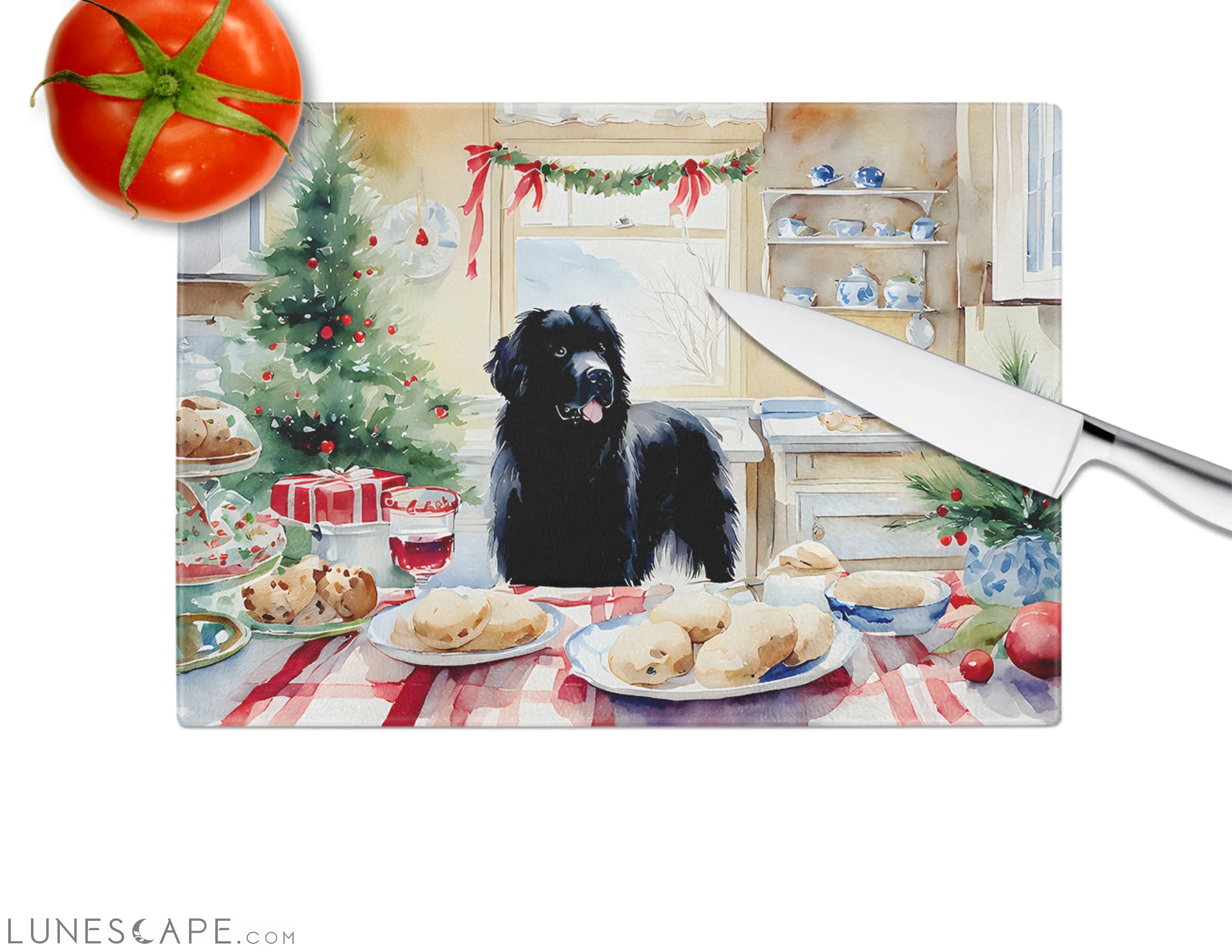 Newfoundland Christmas Cookies Glass Cutting Board LUNESCAPE
