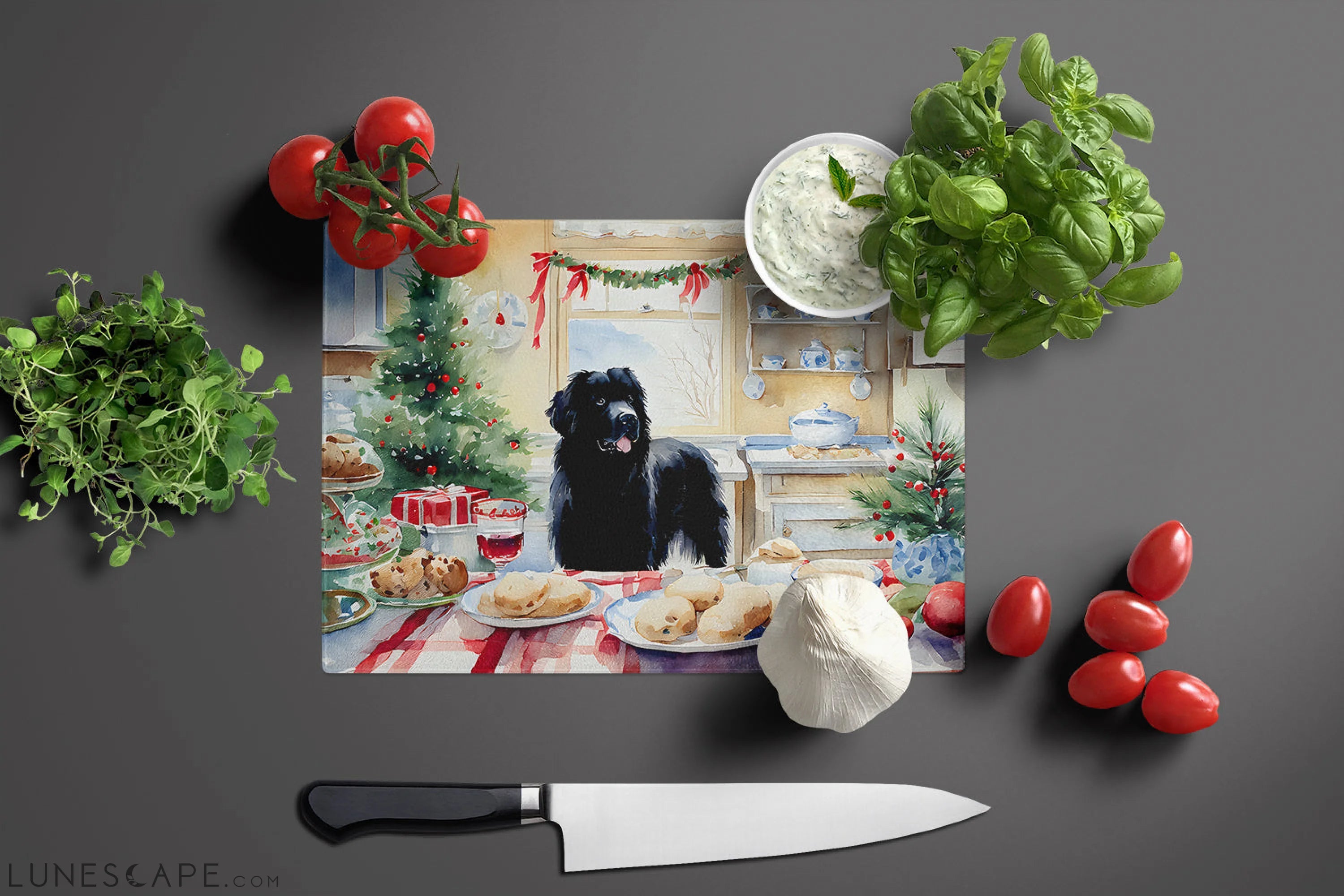 Newfoundland Christmas Cookies Glass Cutting Board LUNESCAPE