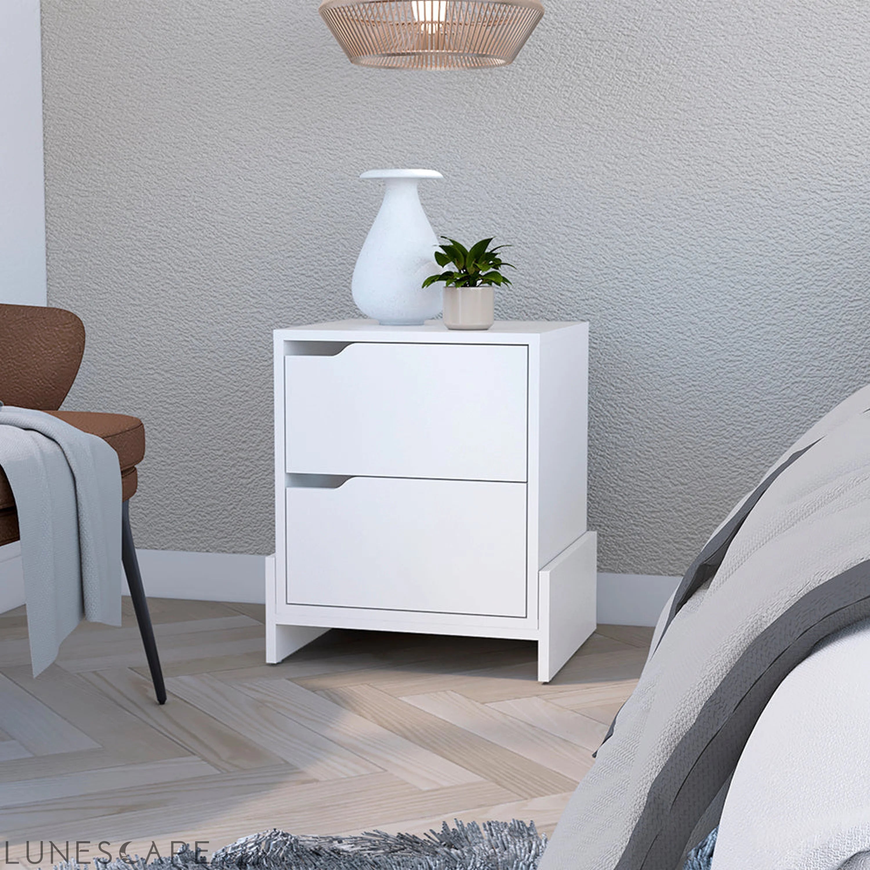 Nightstand Brookland, Bedside Table with Double Drawers and Sturdy LUNESCAPE