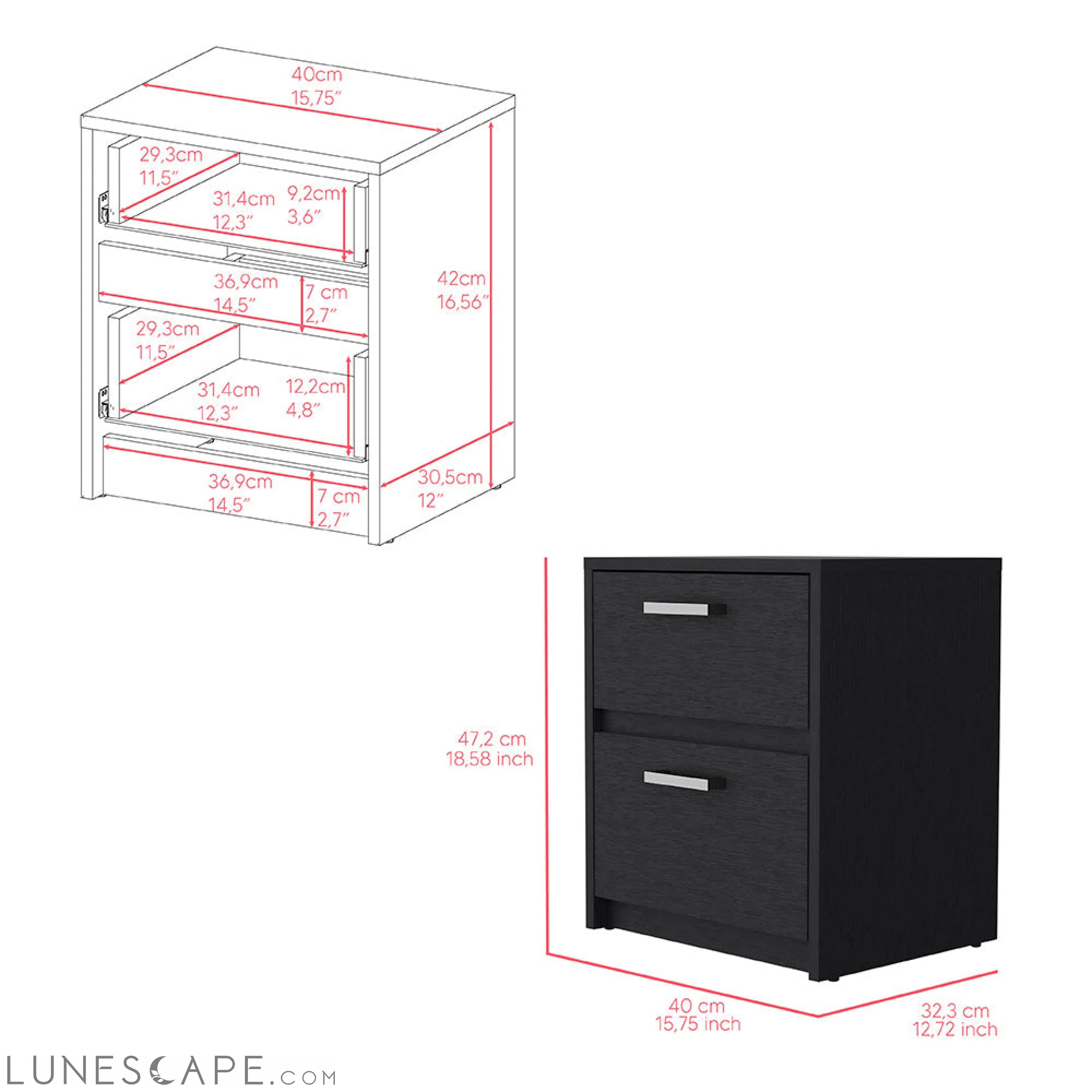 Nightstand Chequered, Two Drawers, Black Wengue Finish LUNESCAPE