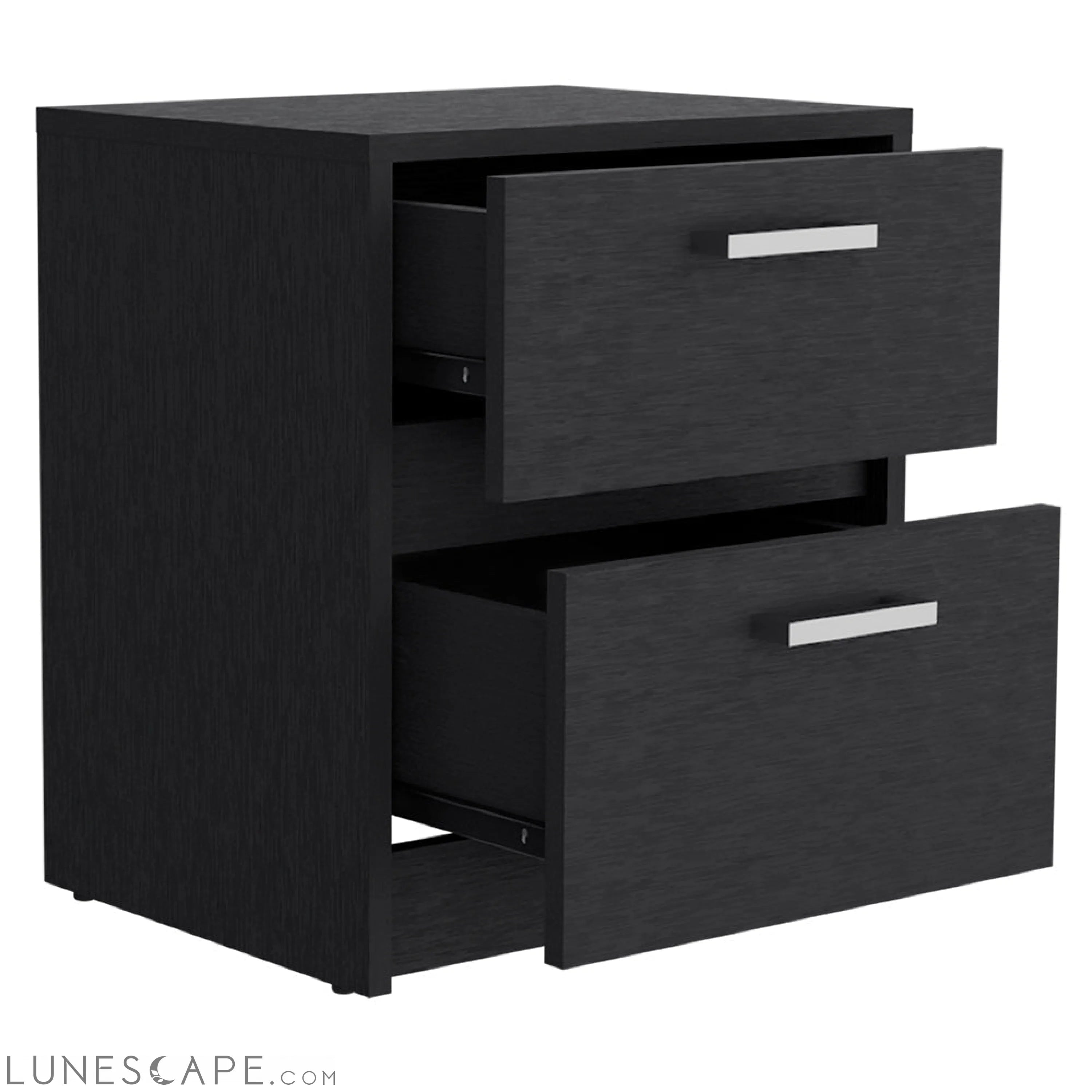 Nightstand Chequered, Two Drawers, Black Wengue Finish LUNESCAPE