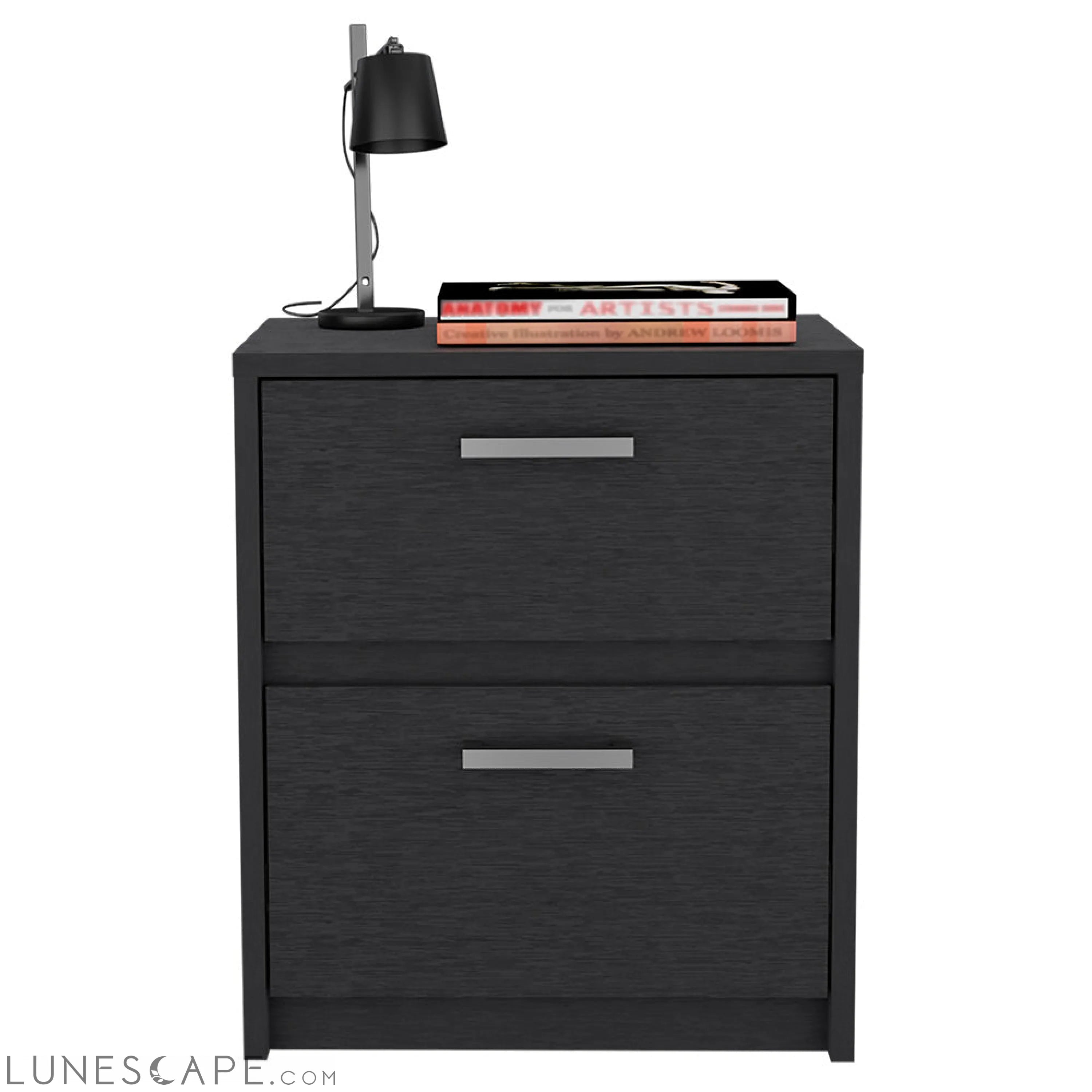 Nightstand Chequered, Two Drawers, Black Wengue Finish LUNESCAPE