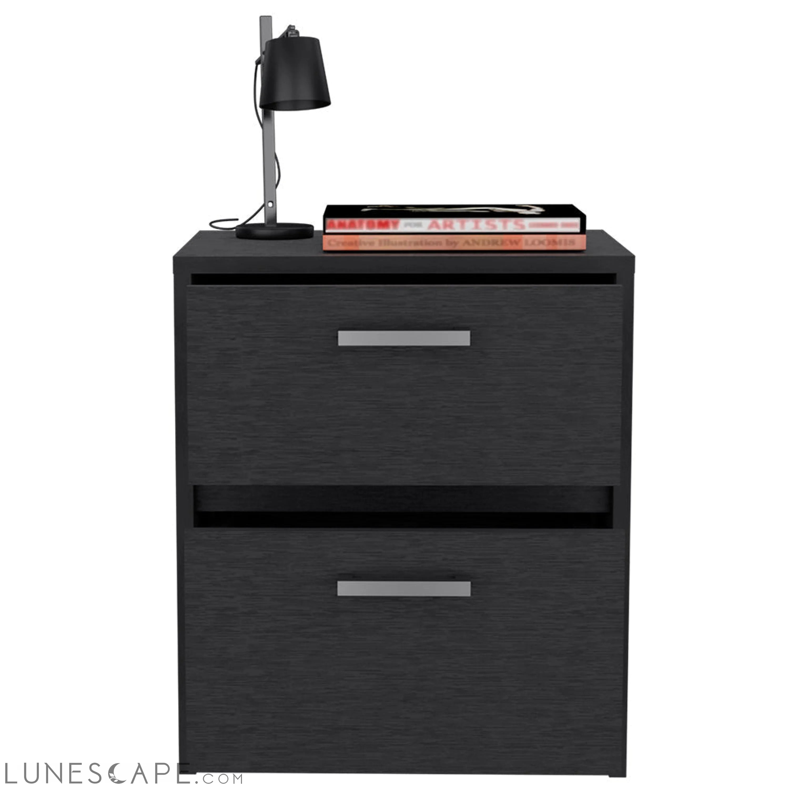 Nightstand Chequered, Two Drawers, Black Wengue Finish LUNESCAPE