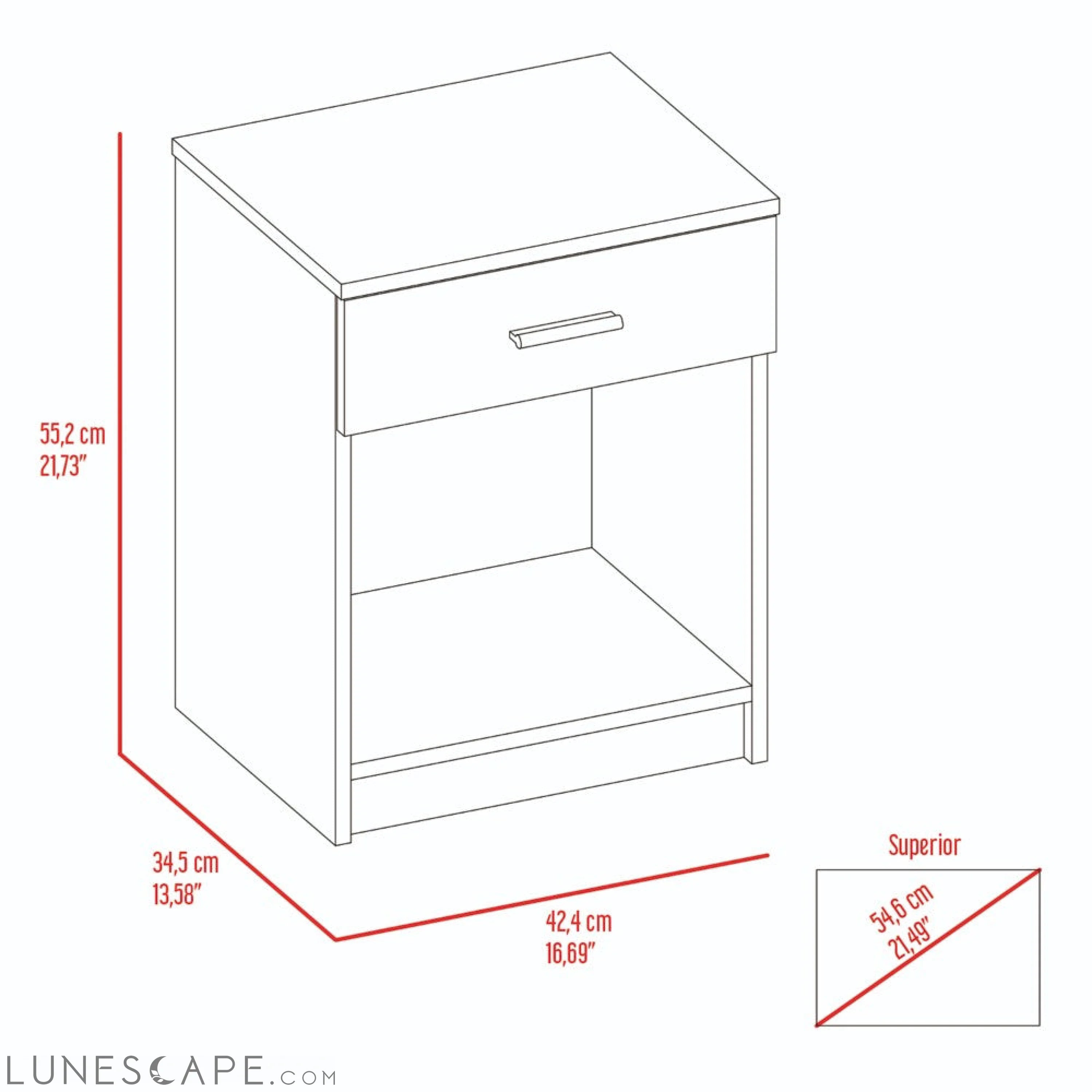 Nightstand Coco, Single Drawer, Lower Shelf, Black Wengue Finish LUNESCAPE
