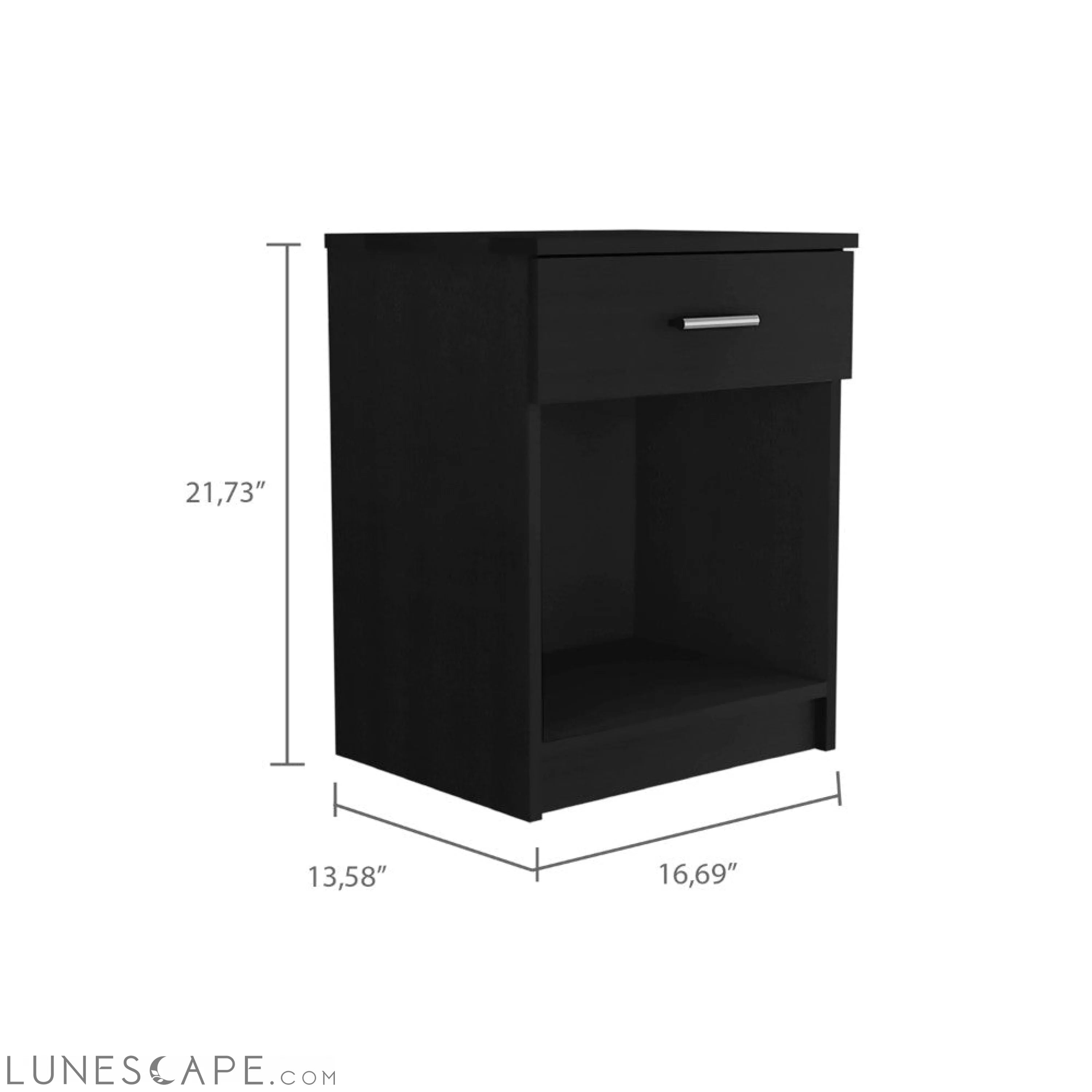 Nightstand Coco, Single Drawer, Lower Shelf, Black Wengue Finish LUNESCAPE