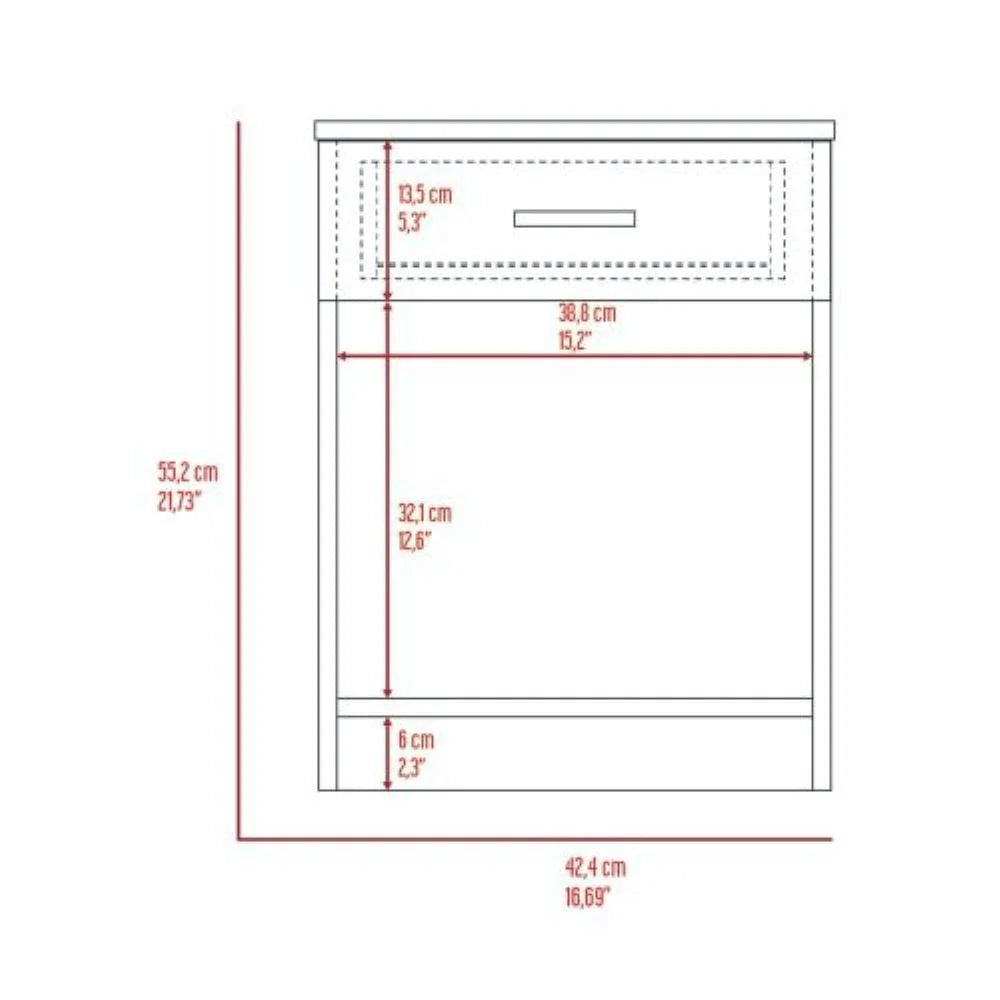 Nightstand Coco, Single Drawer, Lower Shelf, Light Gray Finish LUNESCAPE