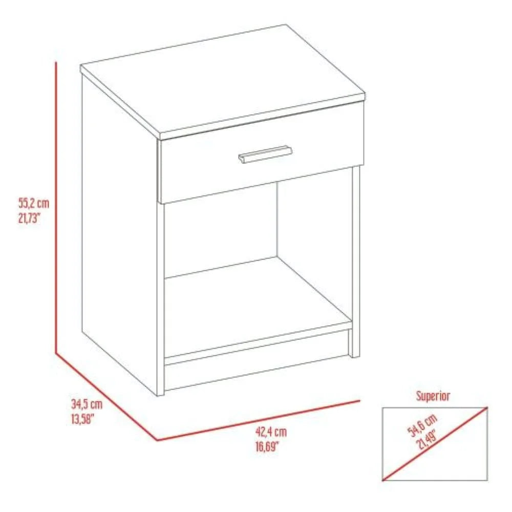 Nightstand Coco, Single Drawer, Lower Shelf, Light Gray Finish LUNESCAPE
