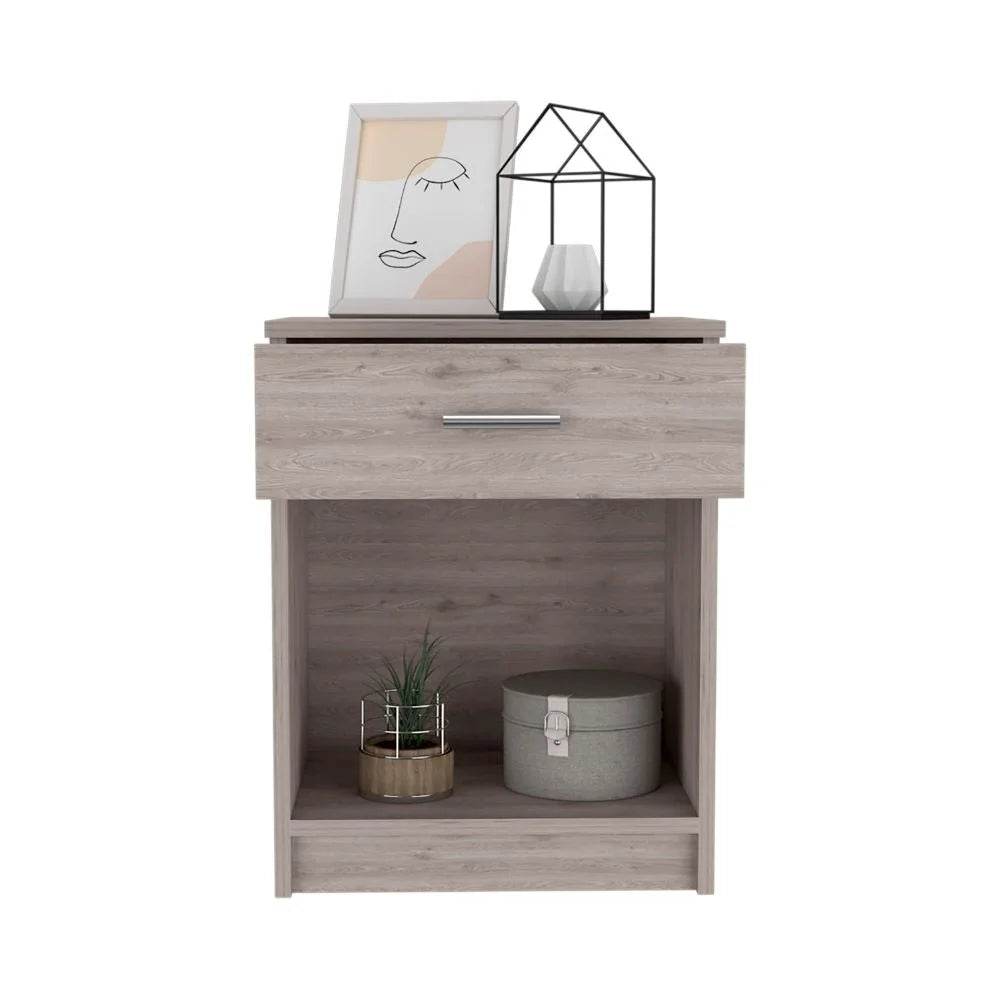 Nightstand Coco, Single Drawer, Lower Shelf, Light Gray Finish LUNESCAPE